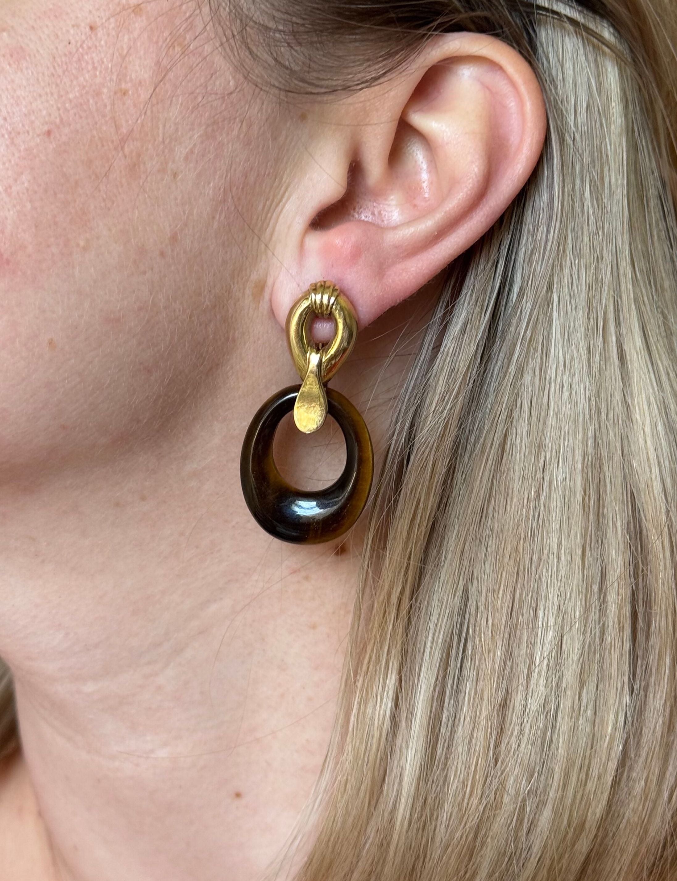 Gold Malachite Tiger's Eye Interchangeable Door Knocker Earrings