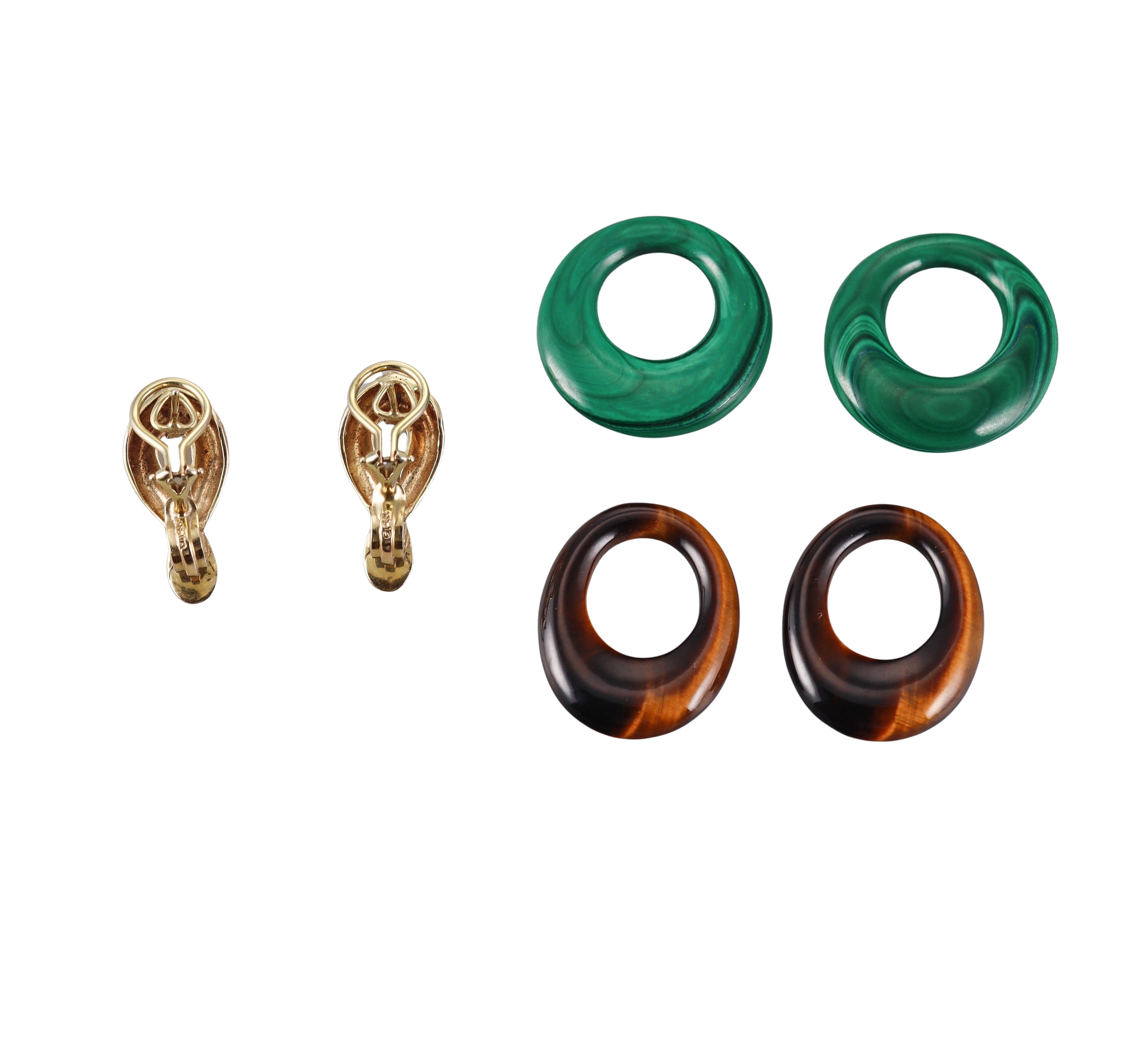 Gold Malachite Tiger's Eye Interchangeable Door Knocker Earrings