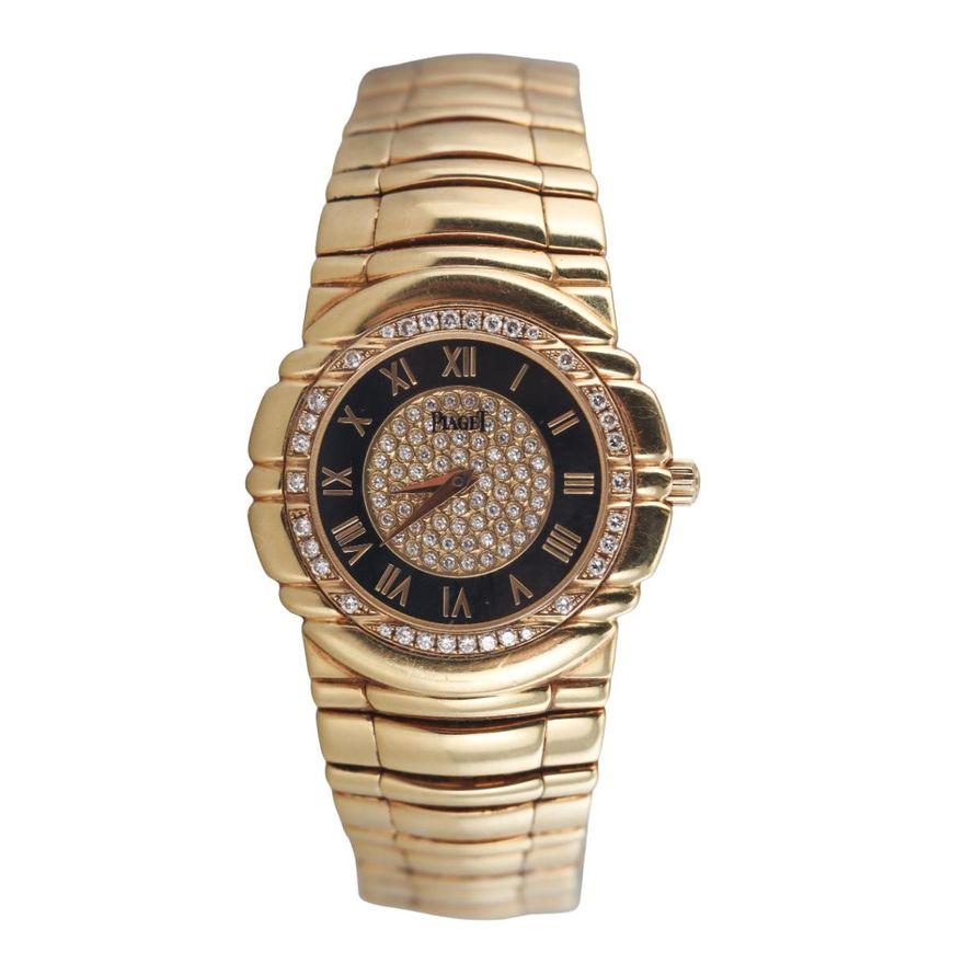 Piaget Tanagra 18k Gold Diamond Onyx Watch 17043 M 401 D