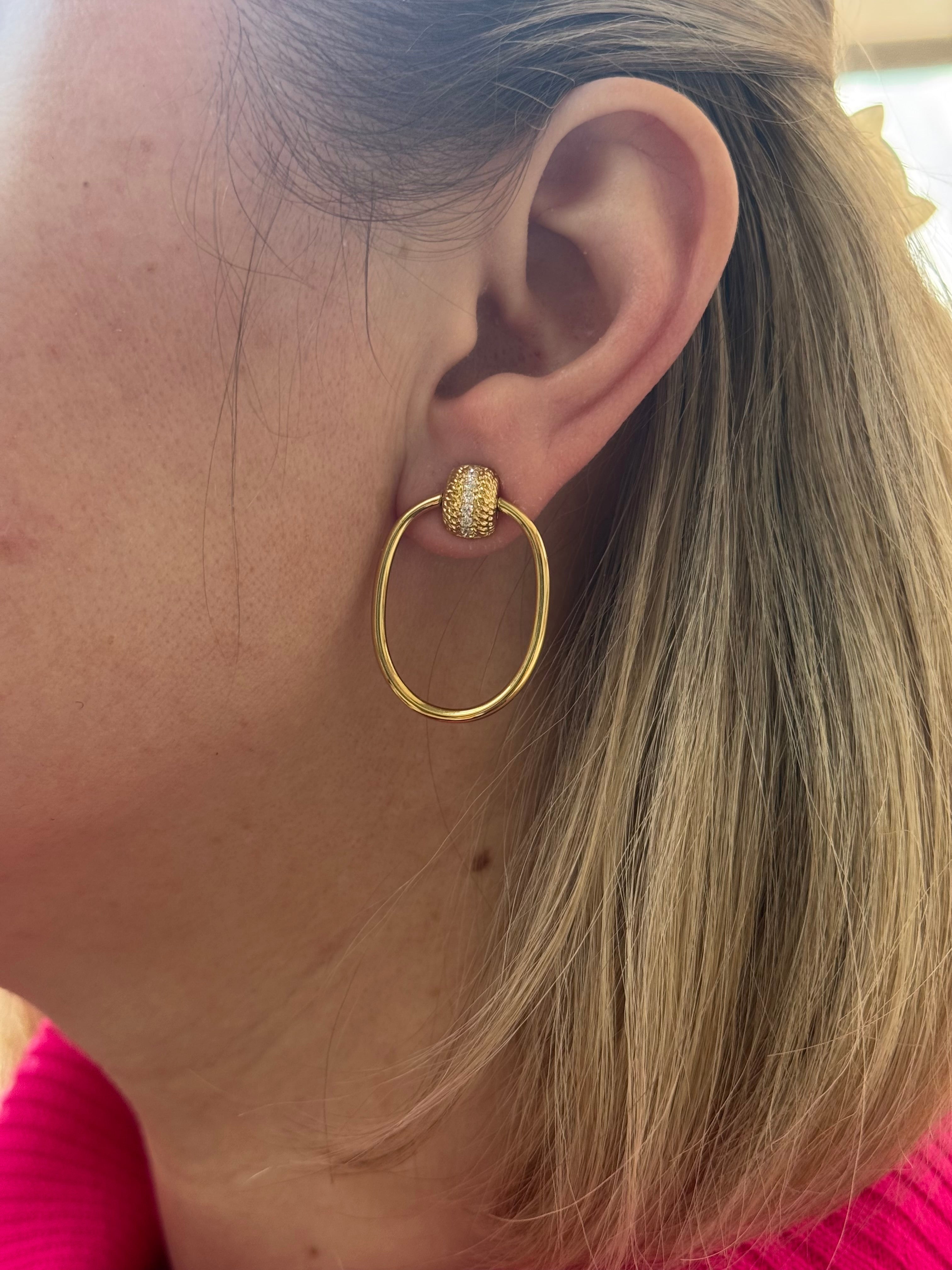 Roberto Coin Opera Yellow Gold Diamond Oval Drop Earrings
