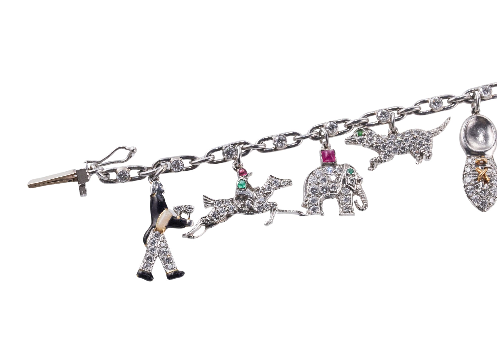 Platinum Diamond Enamel Gemstone Charm Bracelet