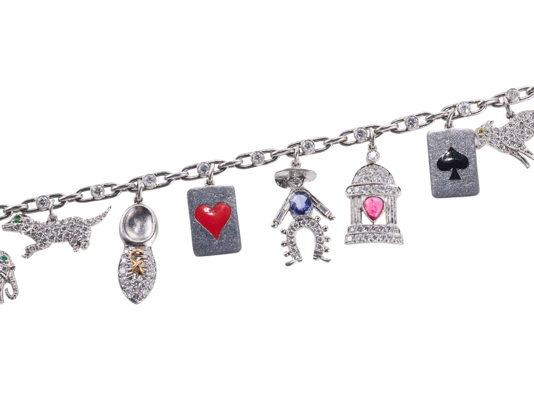 Platinum Diamond Enamel Gemstone Charm Bracelet