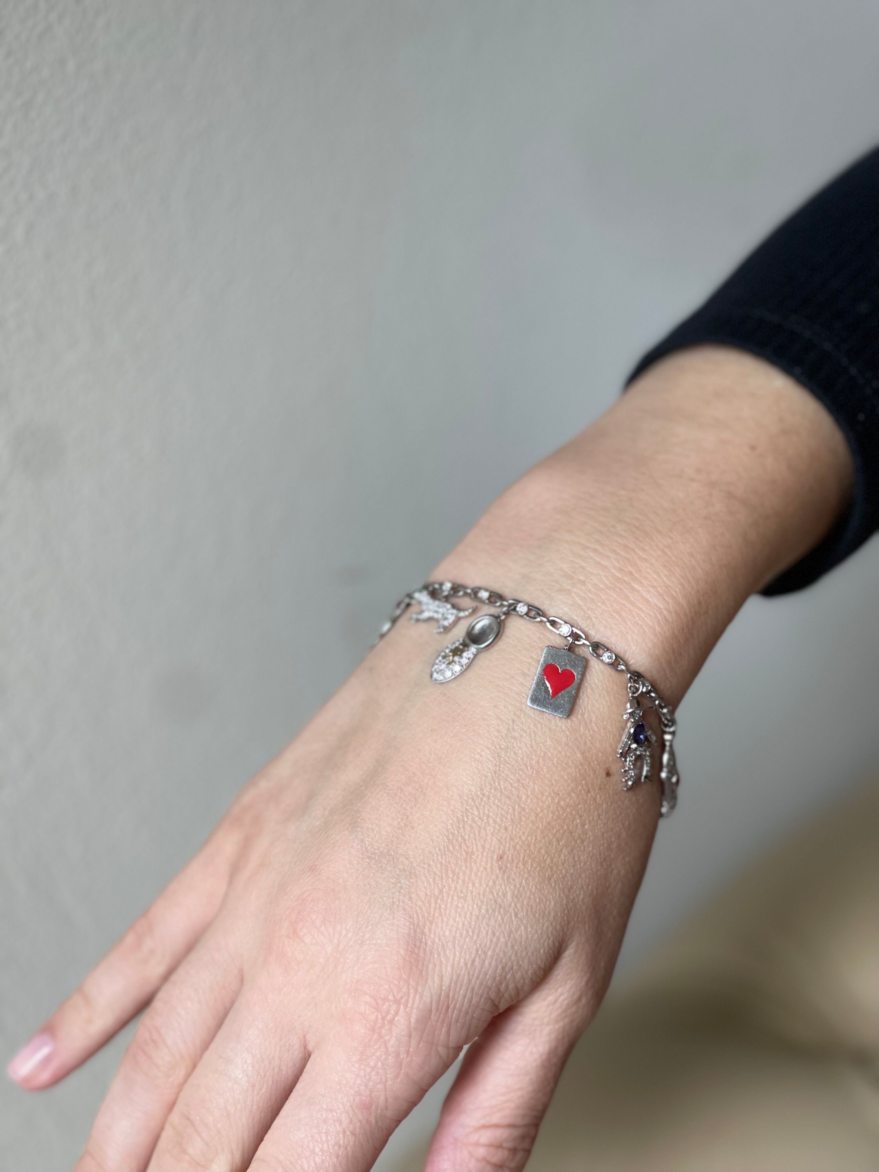 Platinum Diamond Enamel Gemstone Charm Bracelet