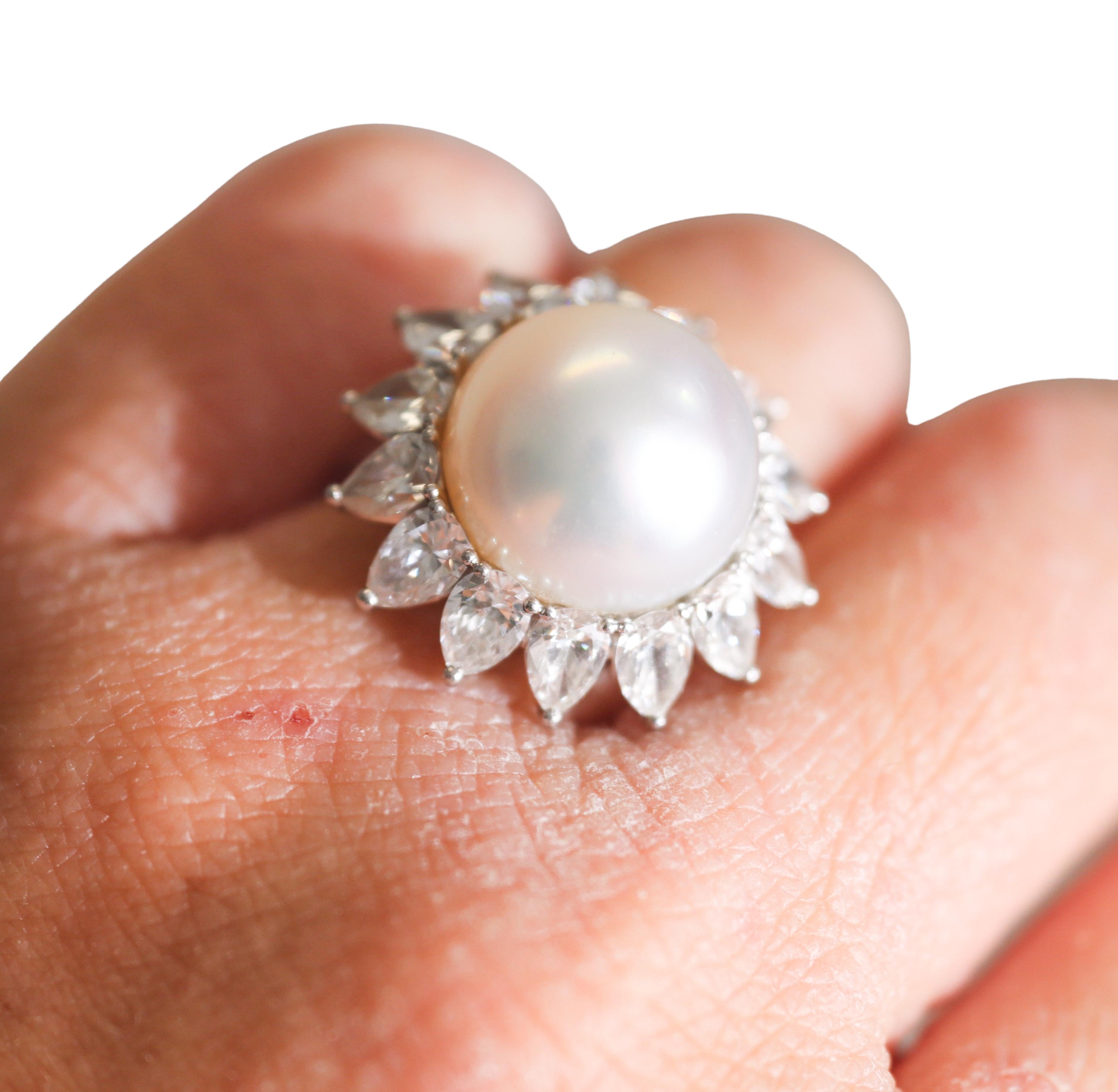 Platinum 13.9mm South Sea Pearl Diamond Cocktail Ring