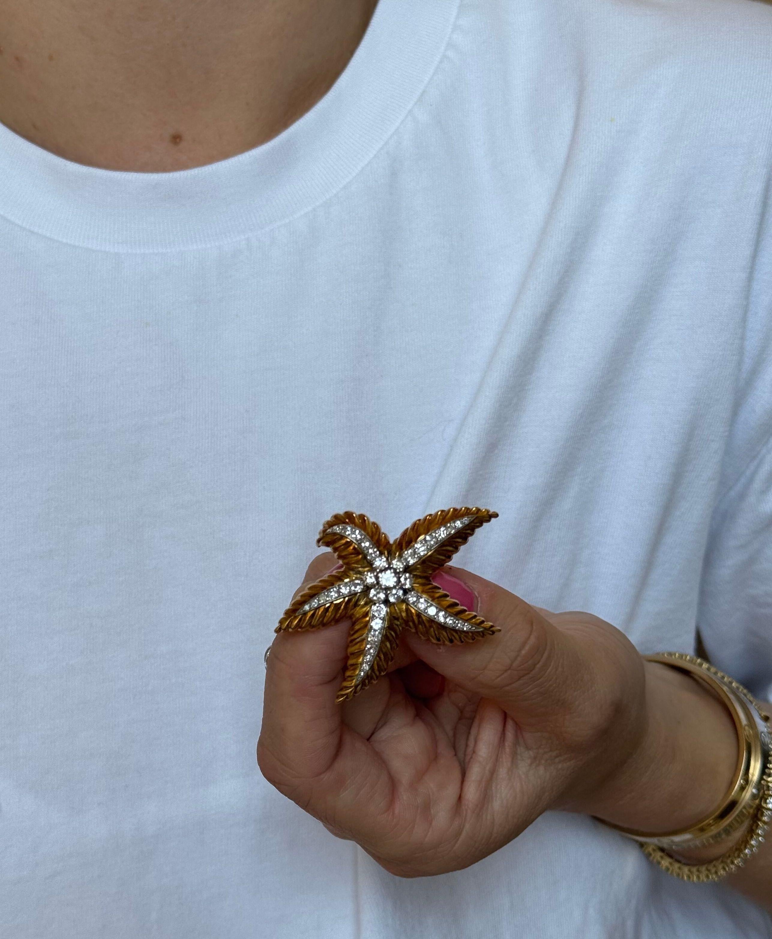 1960s Gold Diamond Starfish Brooch Pin