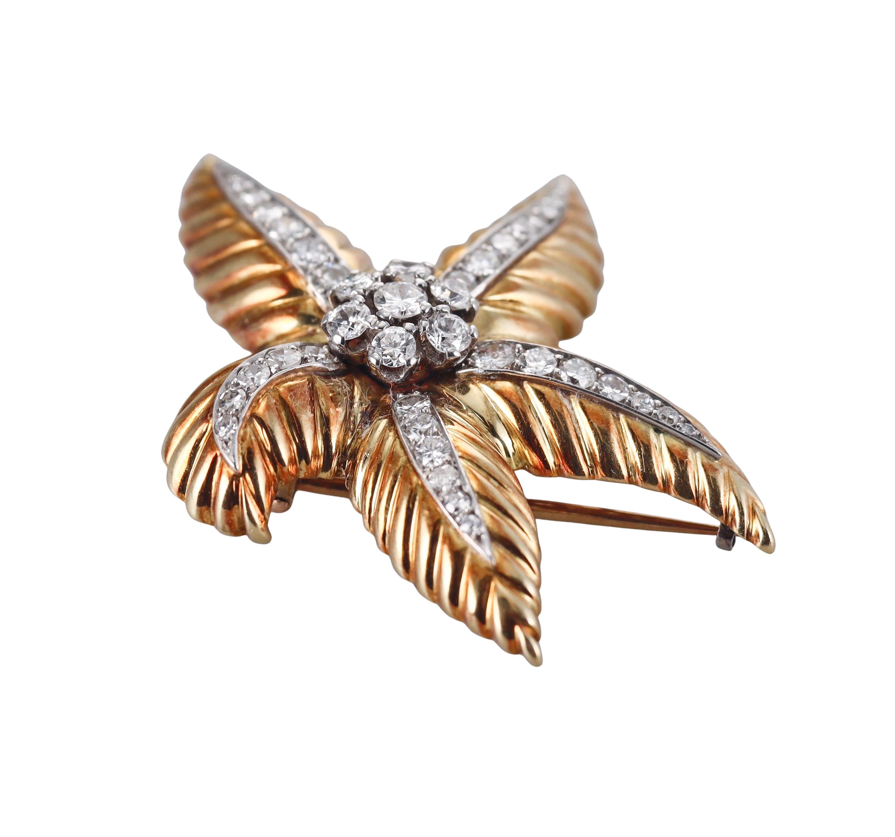 1960s Gold Diamond Starfish Brooch Pin