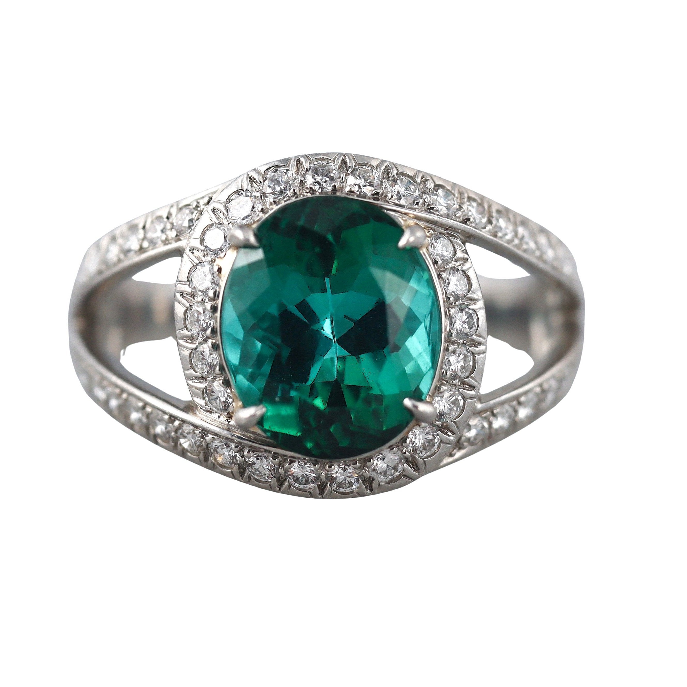 Tiffany & Co Schlumberger Platinum 4.25ct Green Tourmaline Diamond Ring