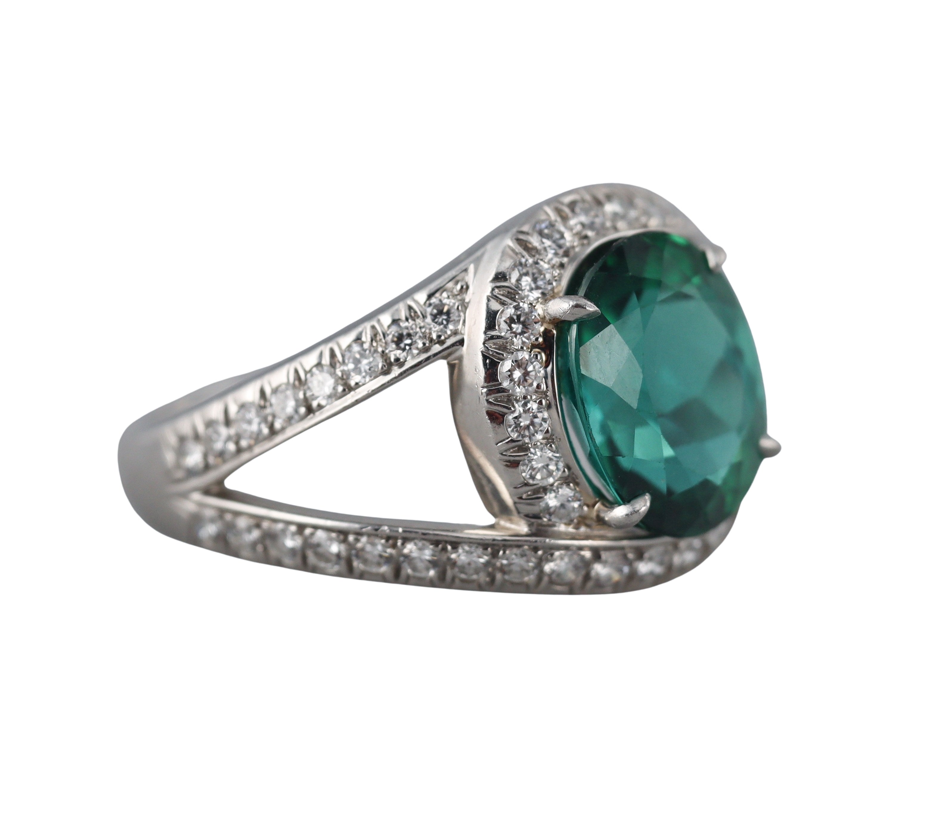 Tiffany & Co Schlumberger Platinum 4.25ct Green Tourmaline Diamond Ring
