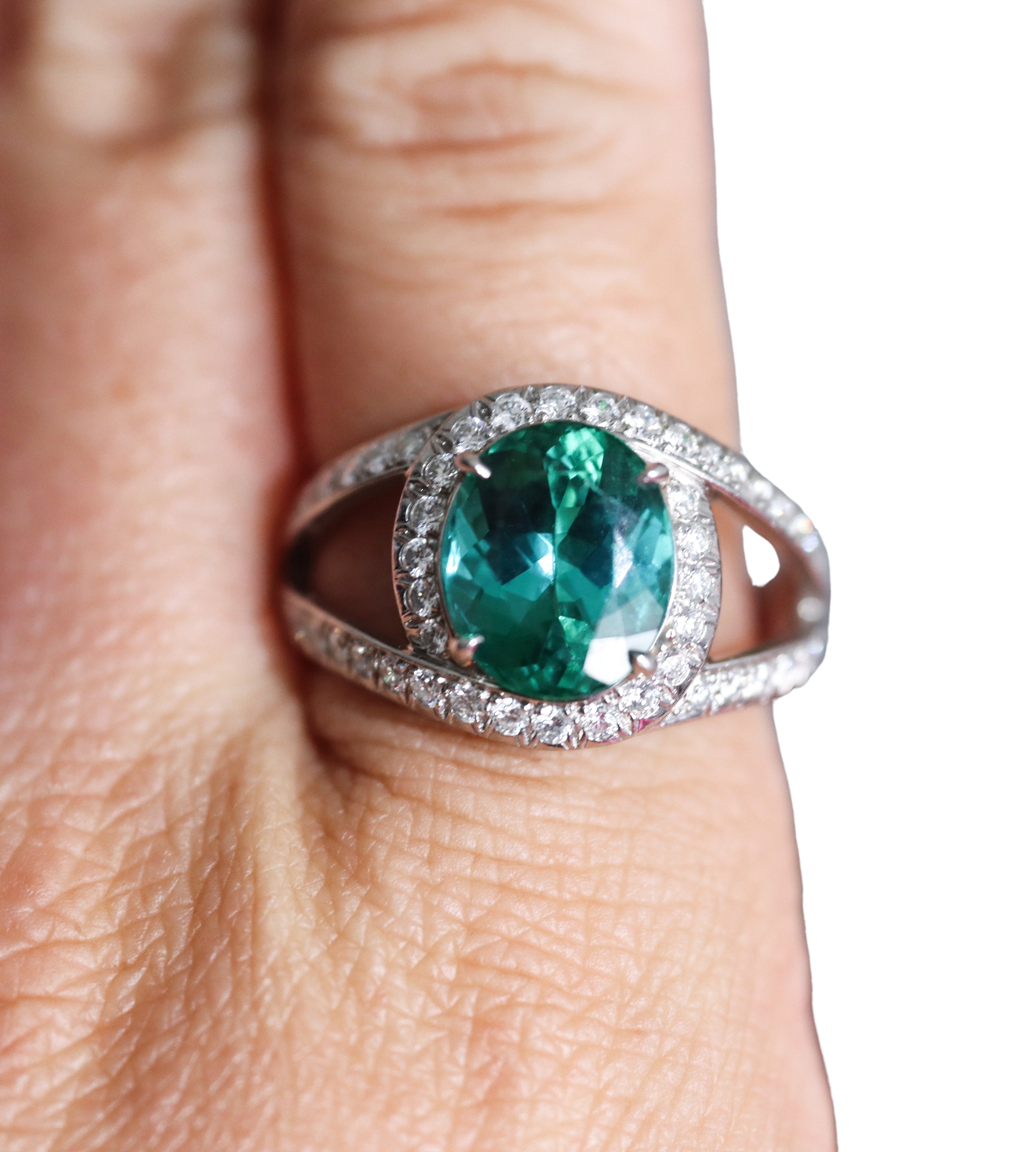 Tiffany & Co Schlumberger Platinum 4.25ct Green Tourmaline Diamond Ring