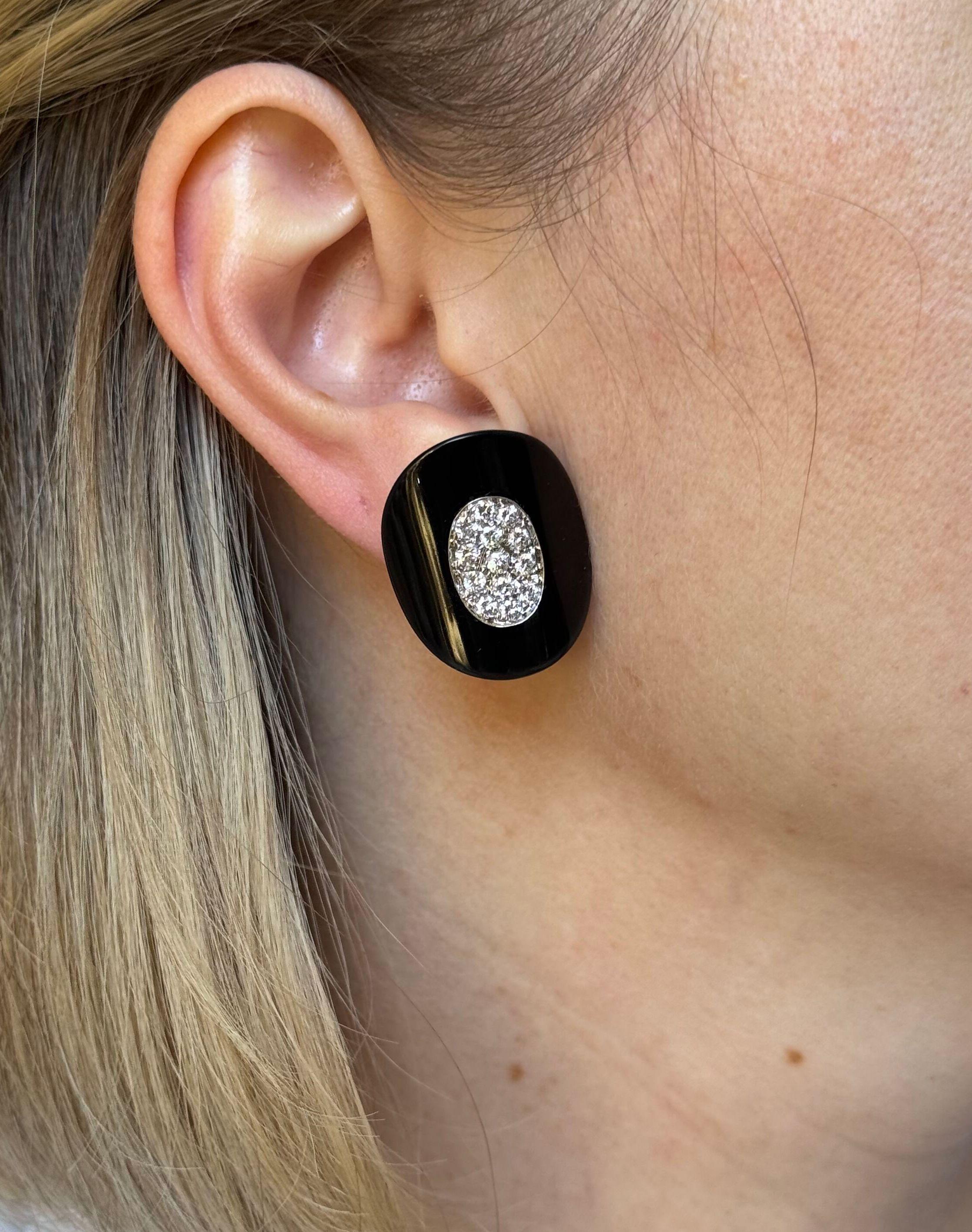 Van Cleef & Arpels 1960s Diamond Onyx Gold Earrings
