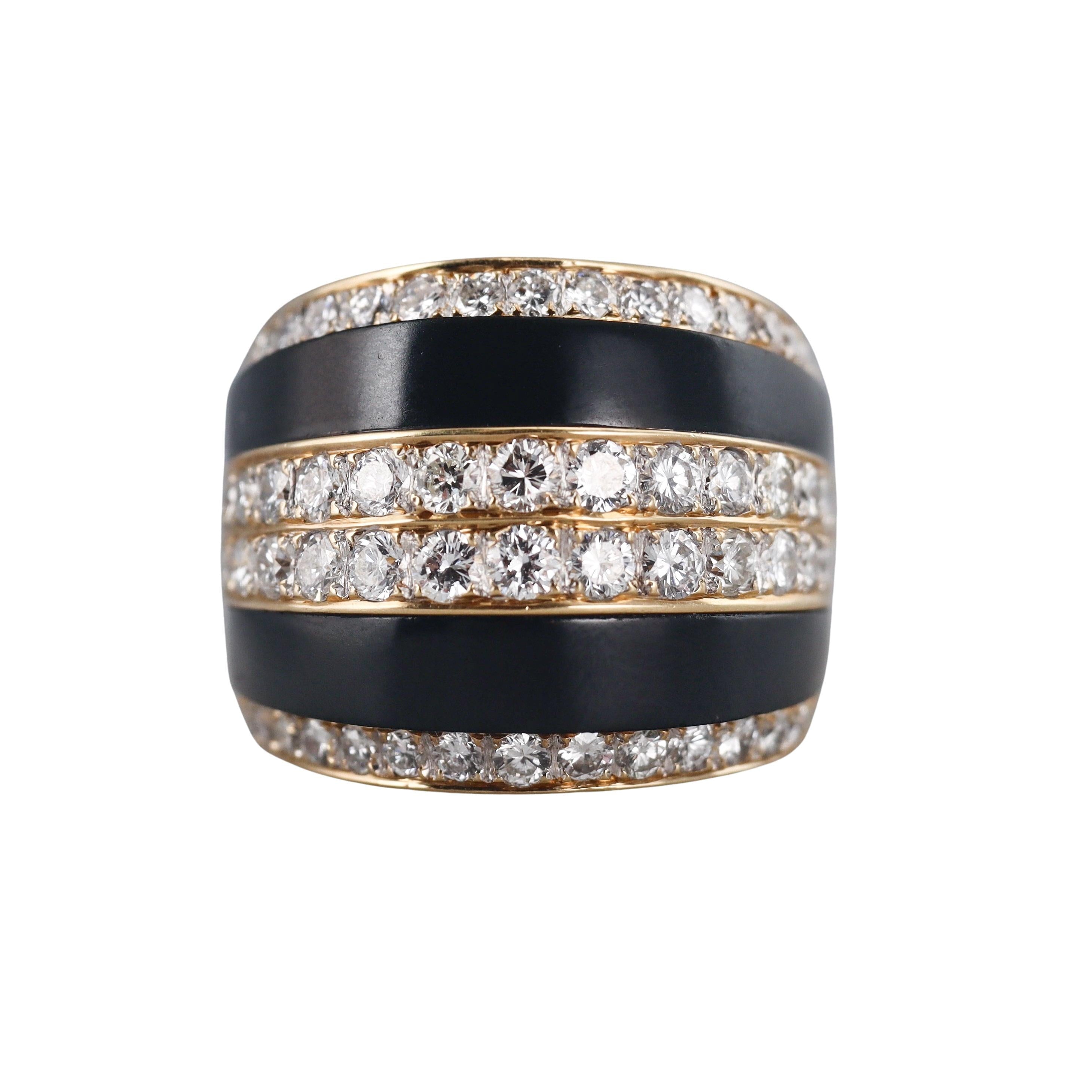 1980s Diamond Onyx Gold Ring