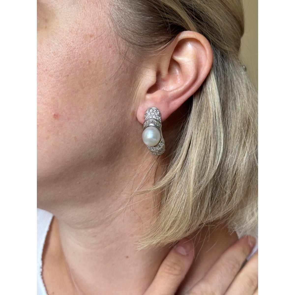 Platinum Diamond South Sea Pearl Hoop Earrings