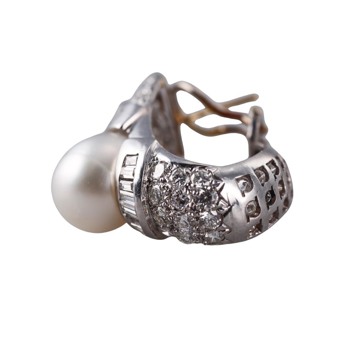 Platinum Diamond South Sea Pearl Hoop Earrings