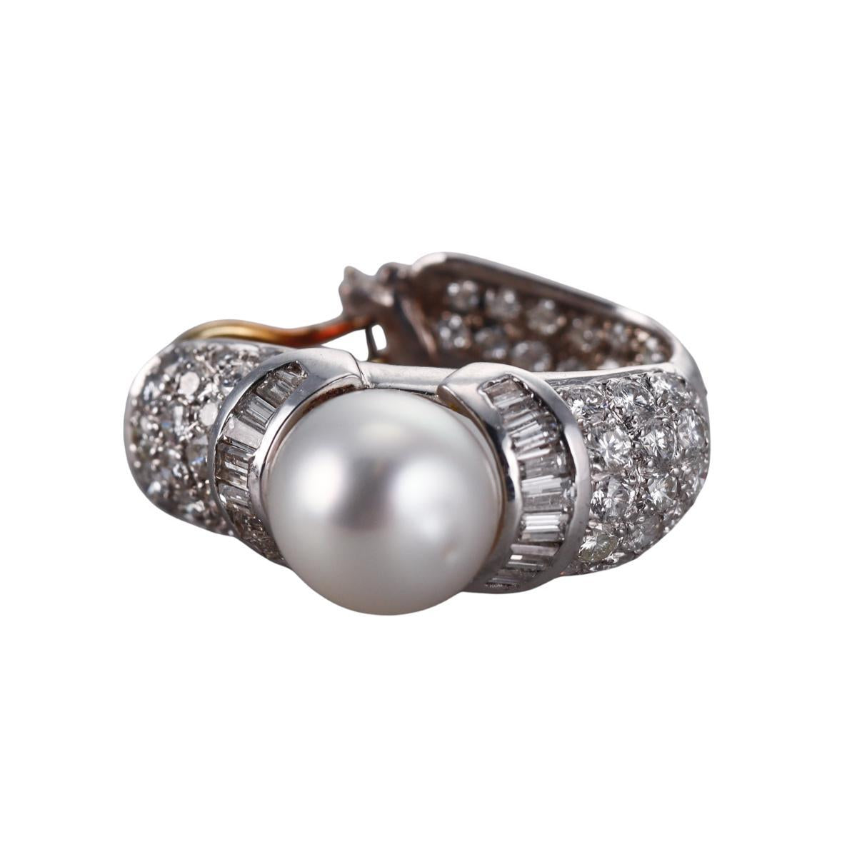 Platinum Diamond South Sea Pearl Hoop Earrings