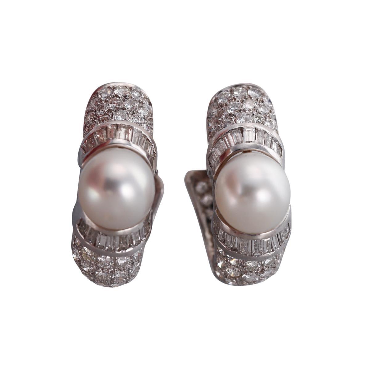 Platinum Diamond South Sea Pearl Hoop Earrings