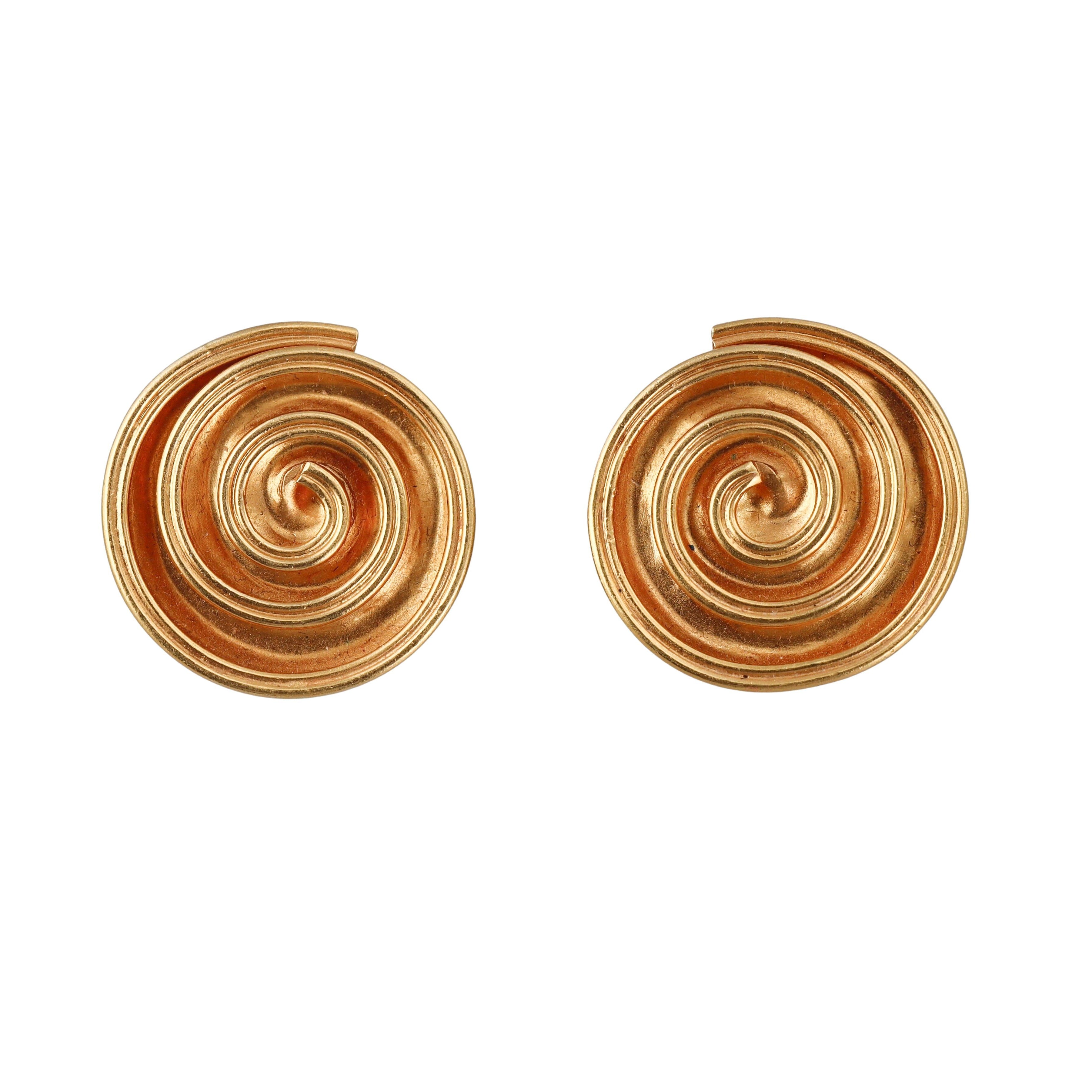 Lalaounis Greece Gold Swirl Earrings