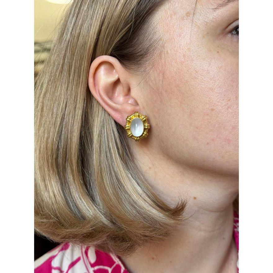 Elizabeth Locke Gold Moonstone Earrings