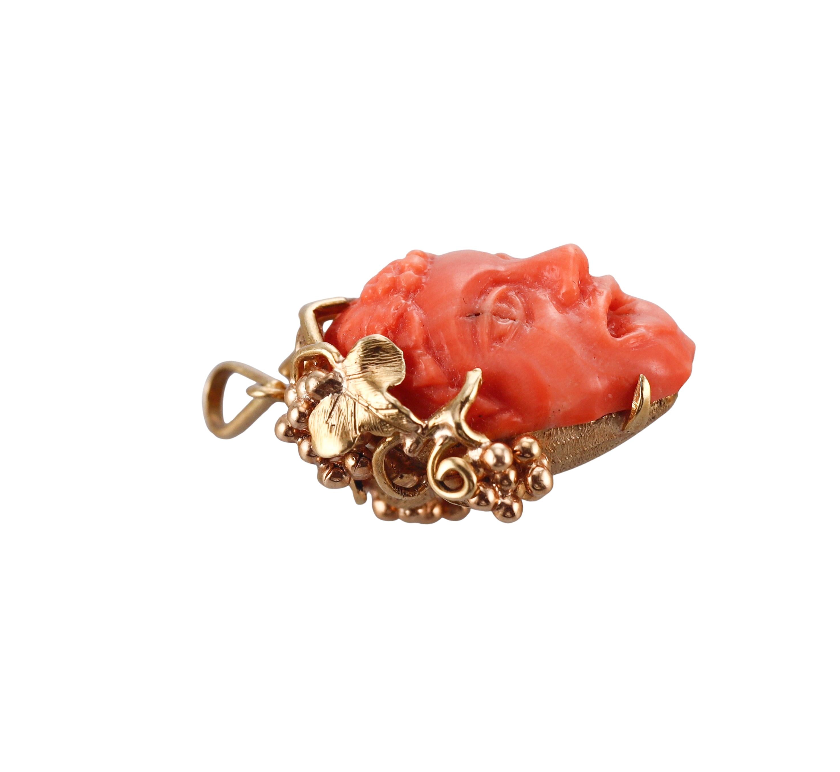Spritzer & Fuhrmann Vintage Coral Gold God of Wine Bacchus Pendant