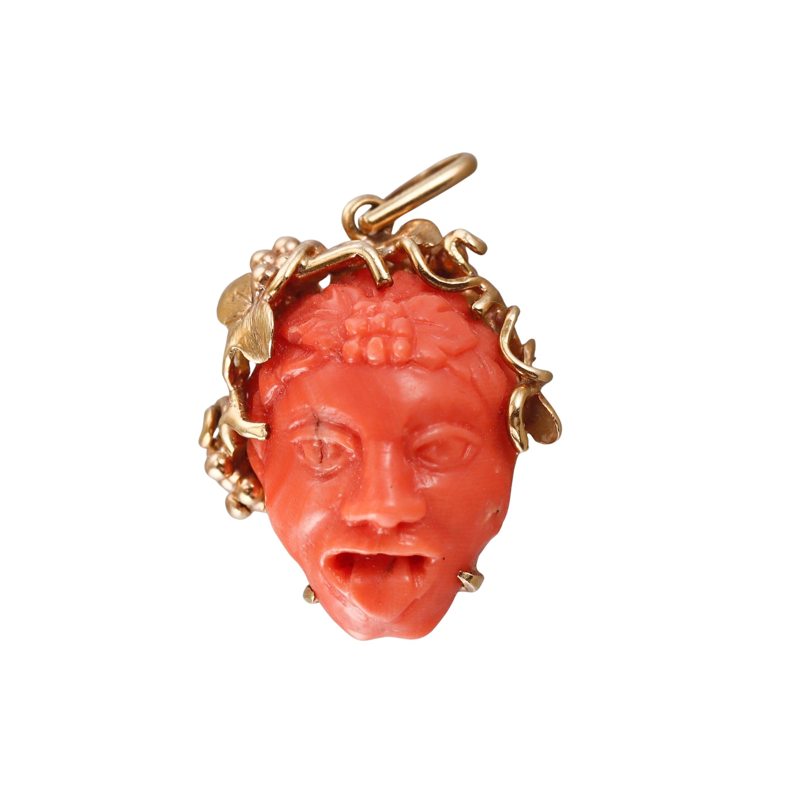 Spritzer & Fuhrmann Vintage Coral Gold God of Wine Bacchus Pendant