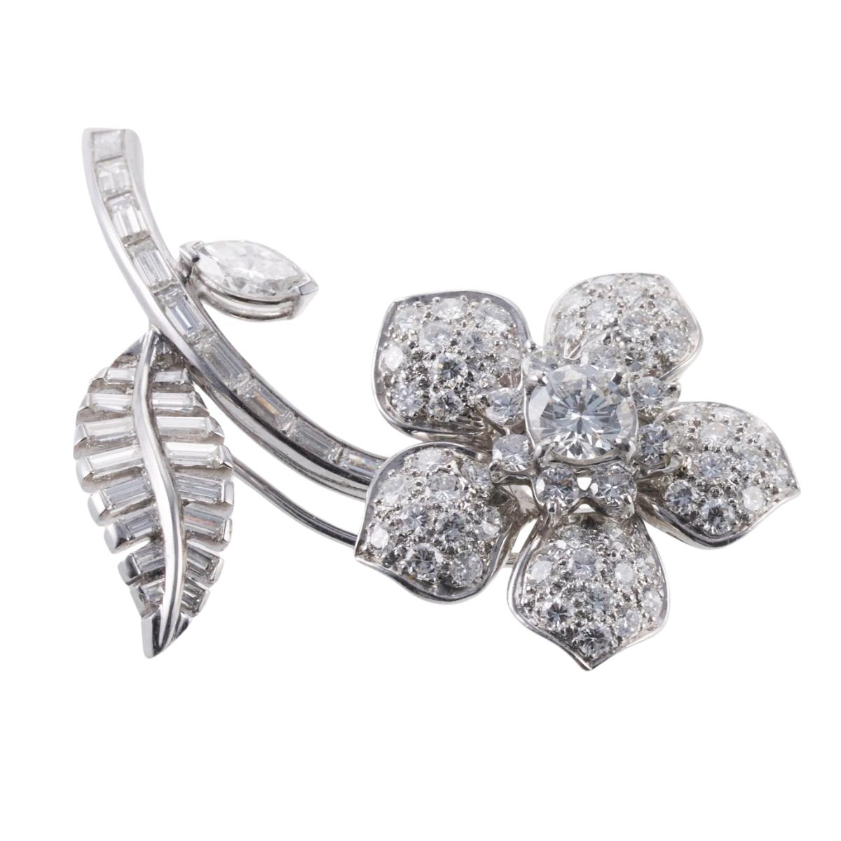 Tiffany & Co Platinum Diamond Flower Brooch Pin