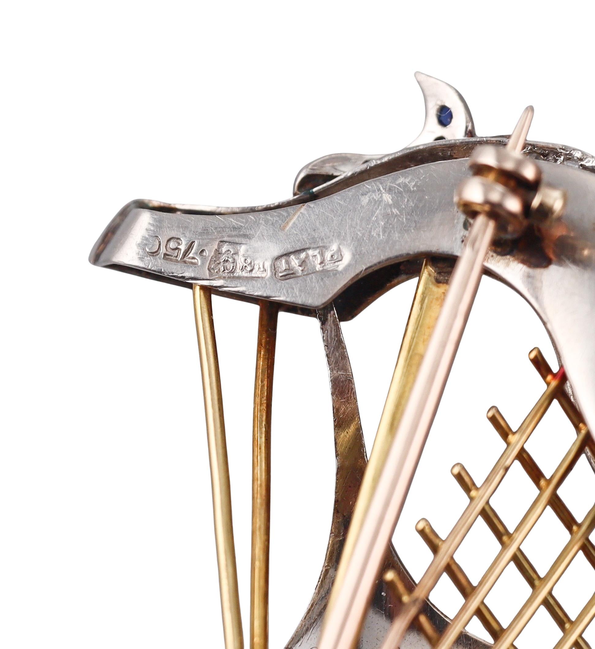 Antique Scottish Gold Platinum Diamond Ruby Sapphire Sailboat Brooch