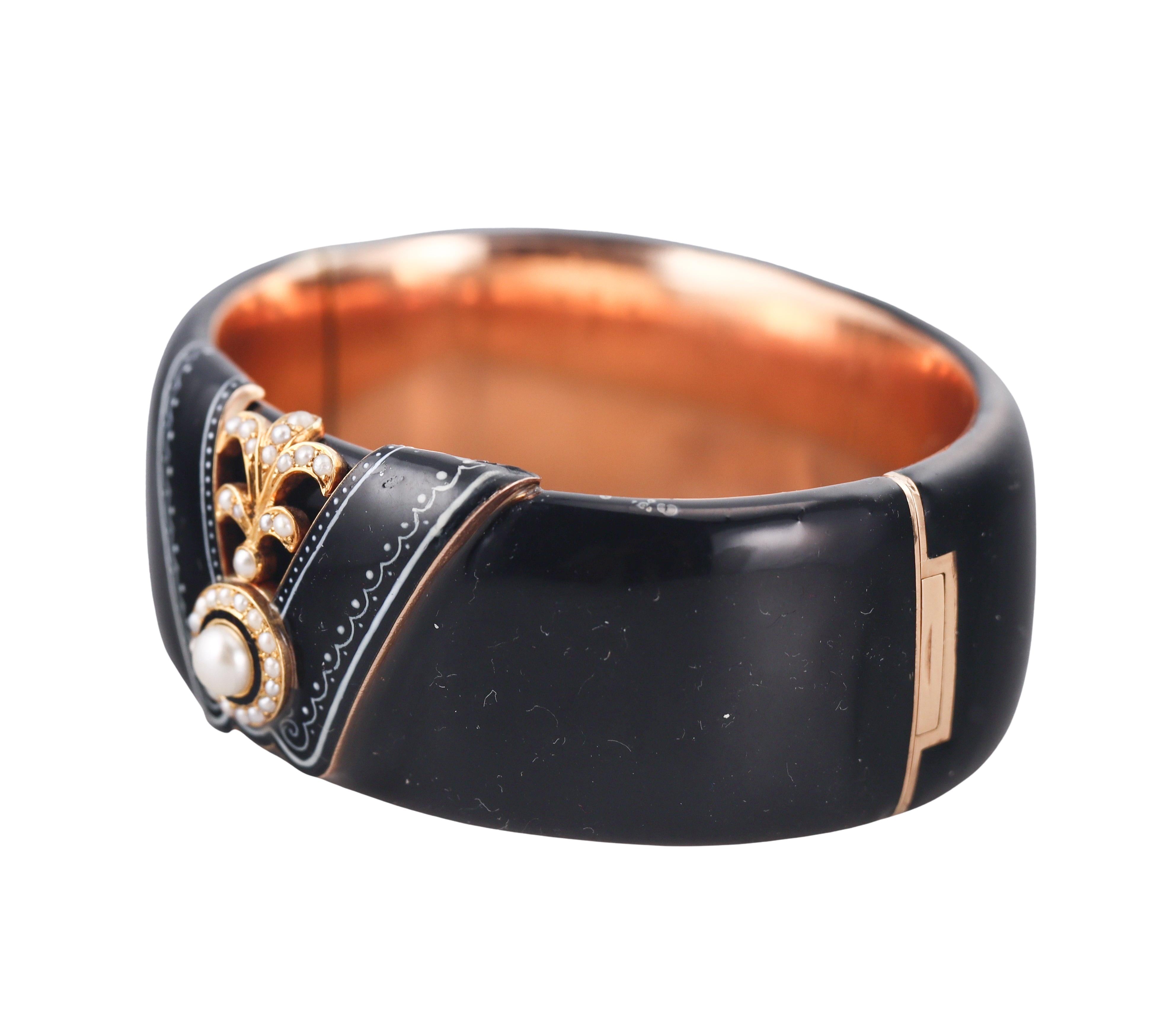 Antique Victorian English Gold Enamel Seed Pearl Bracelet