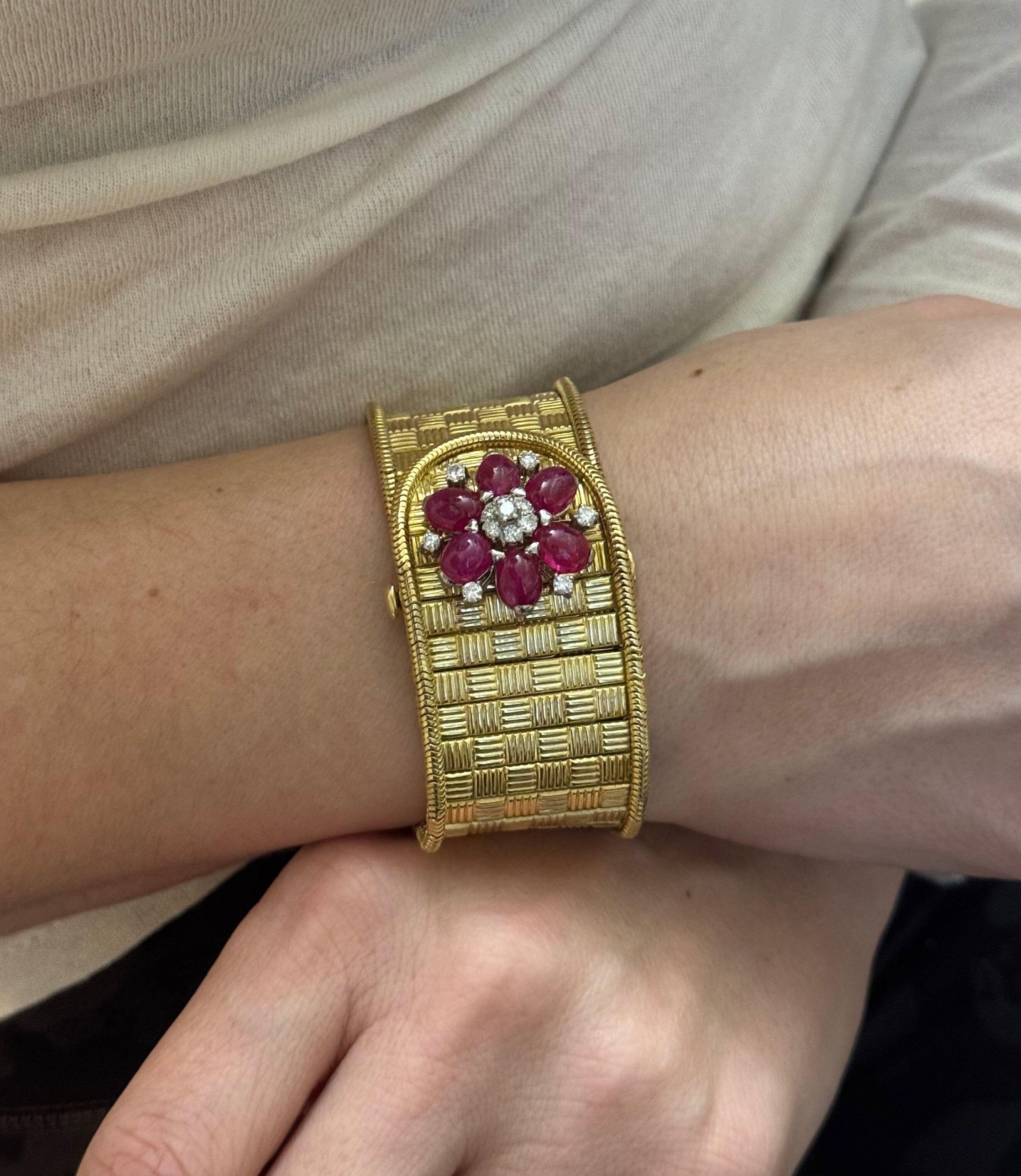 Spritzer & Fuhrmann Retro Diamond Ruby Gold Buckle Bracelet