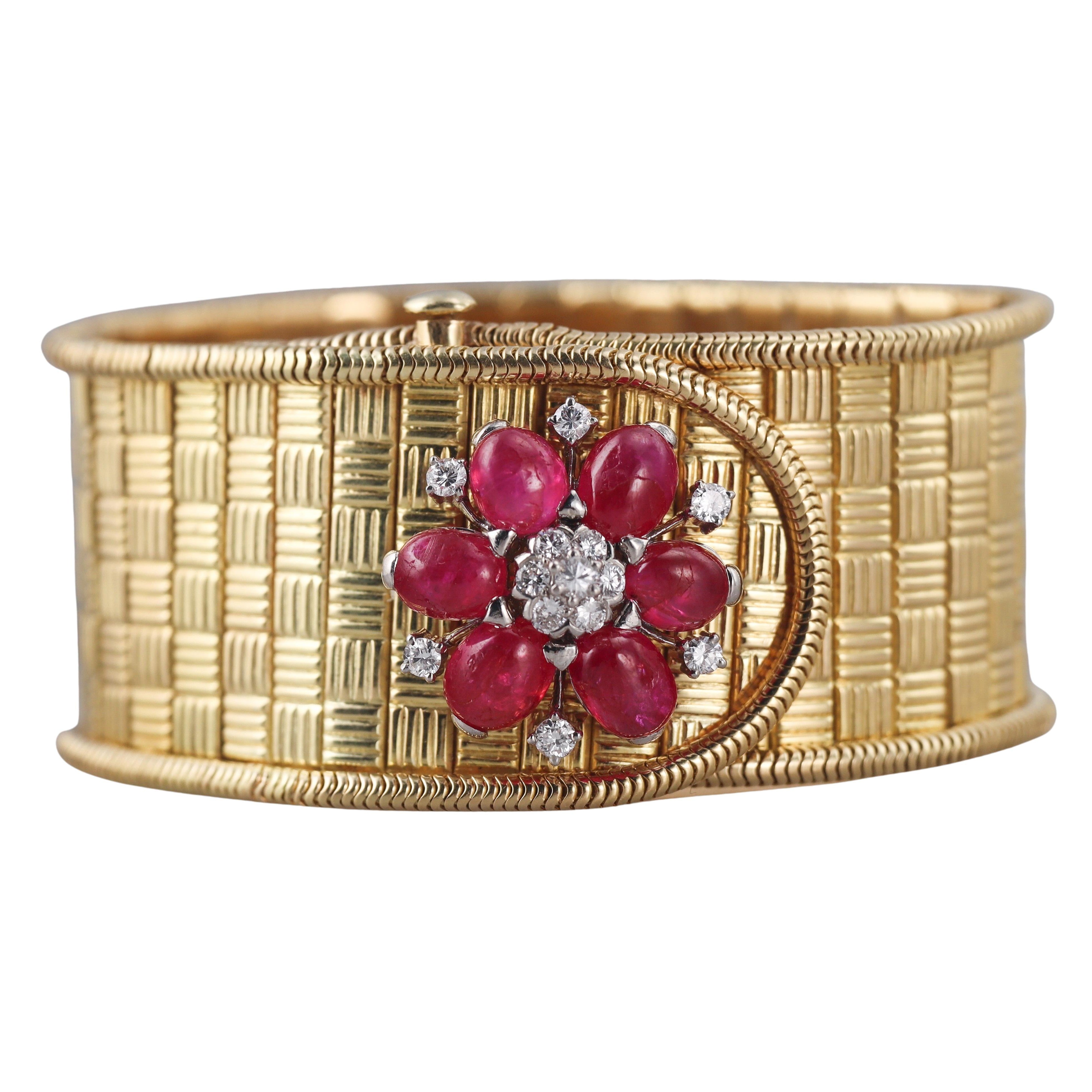 Spritzer & Fuhrmann Retro Diamond Ruby Gold Buckle Bracelet
