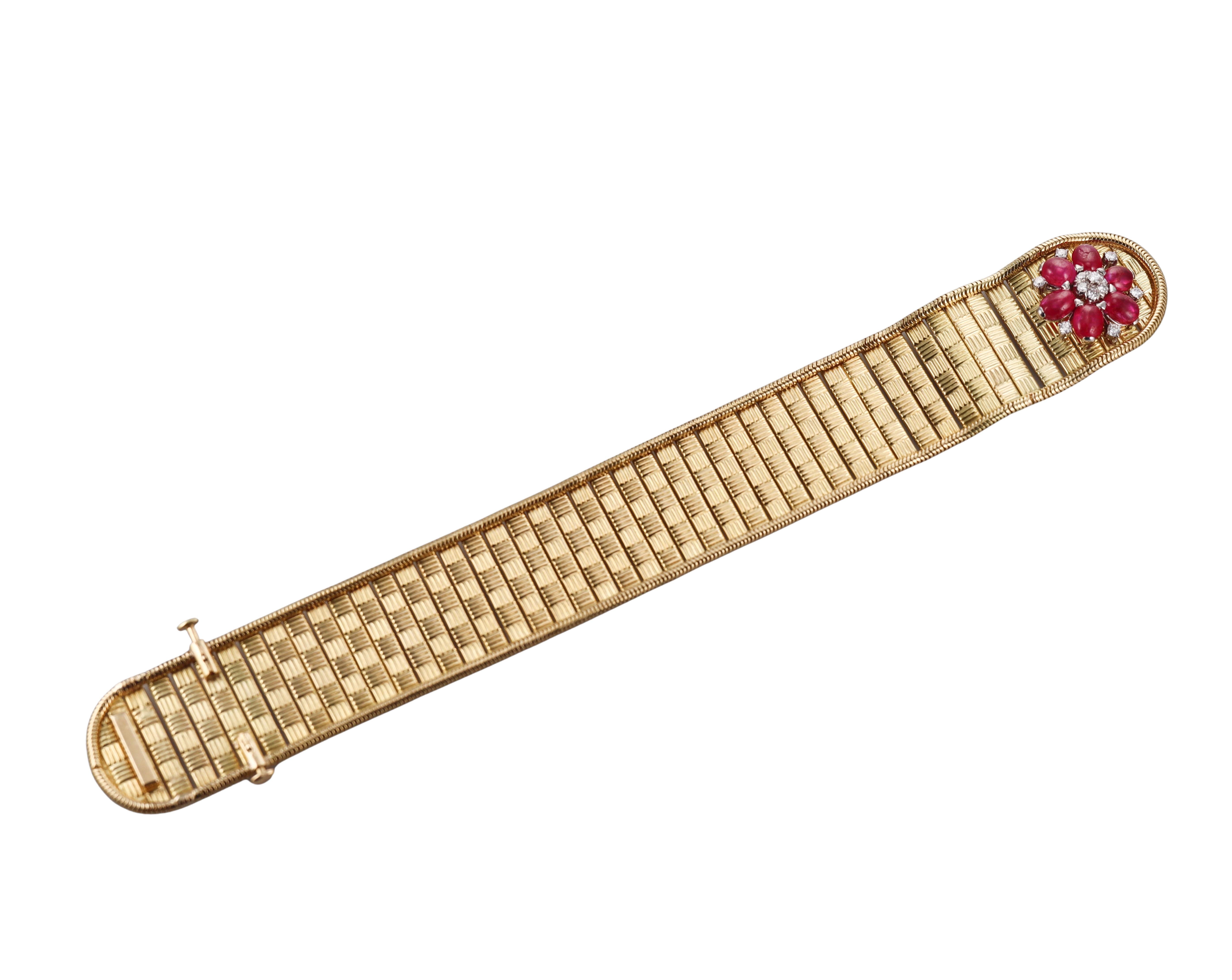 Spritzer & Fuhrmann Retro Diamond Ruby Gold Buckle Bracelet
