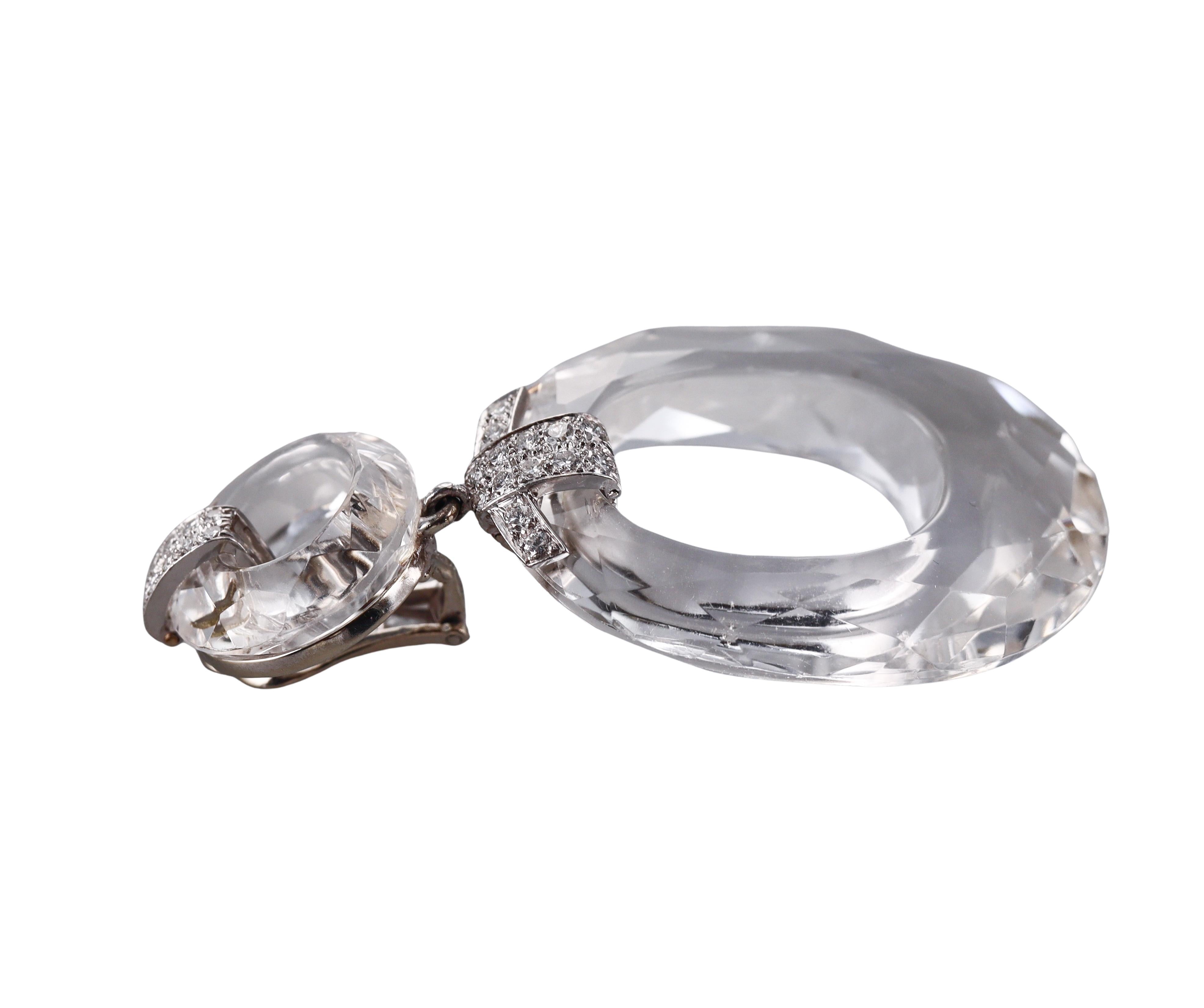 David Webb Crystal Diamond Gold Platinum Earrings