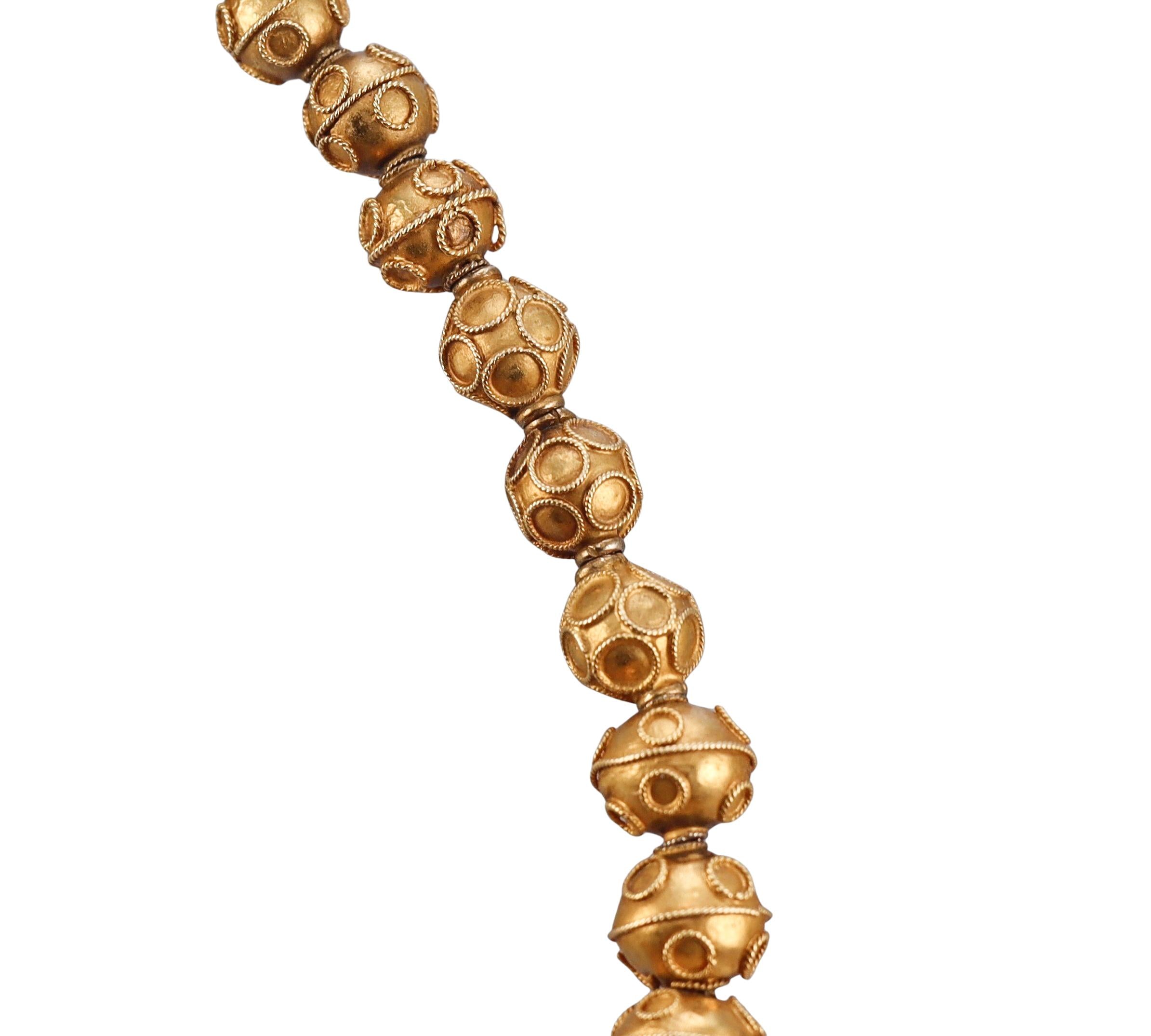 Antique Etruscan Revival Gold Graduated Bead Necklace