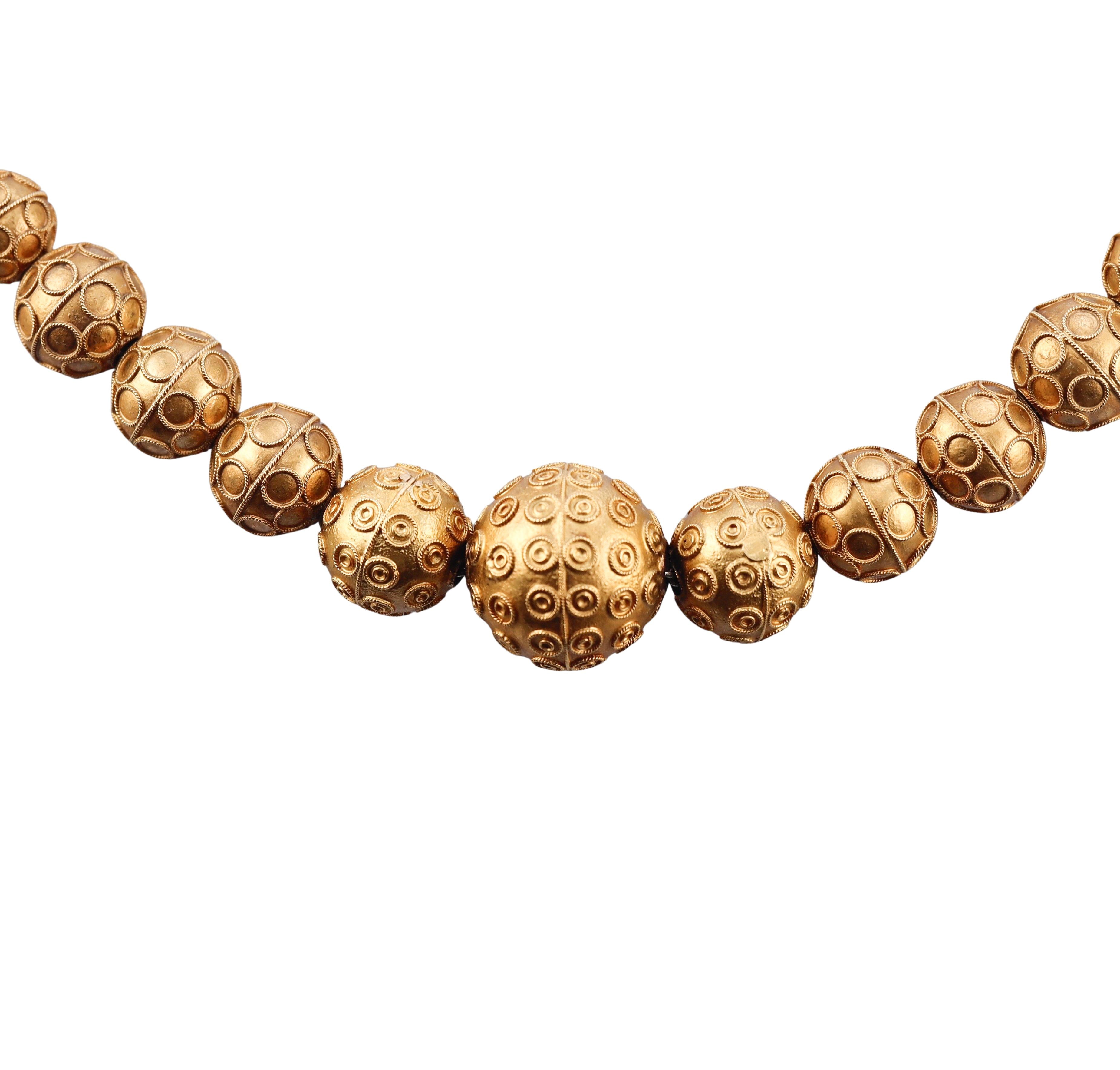 Antique Etruscan Revival Gold Graduated Bead Necklace