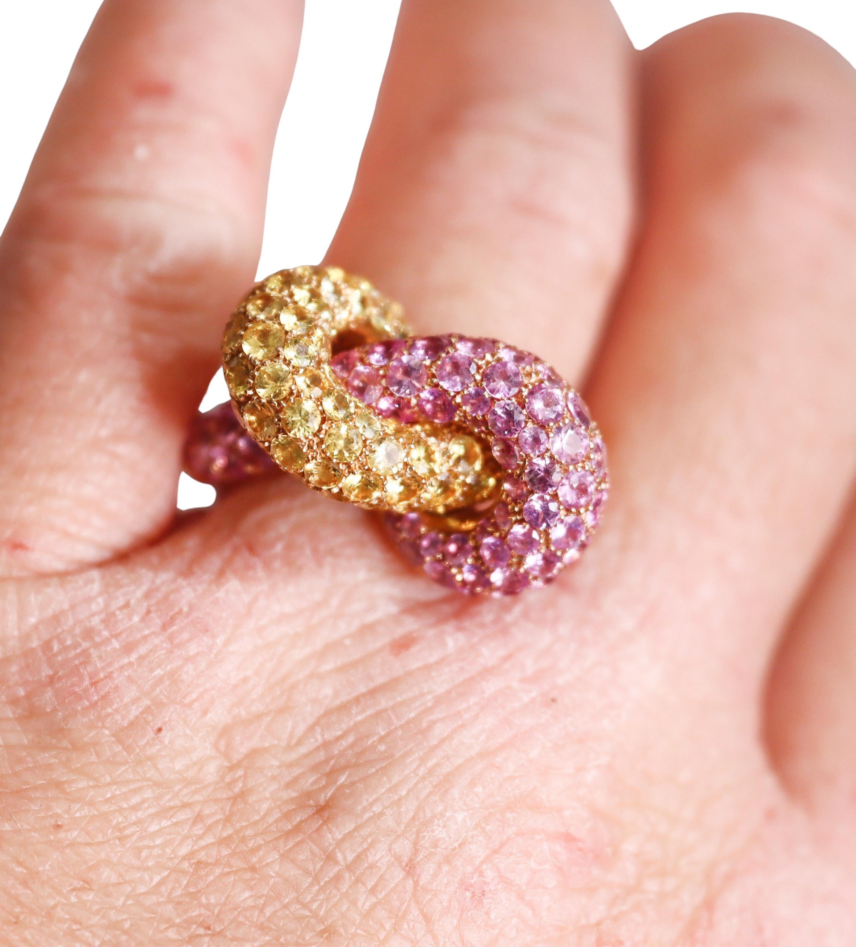 Luca Carati Rose Gold Yellow Pink Sapphire Knot Ring
