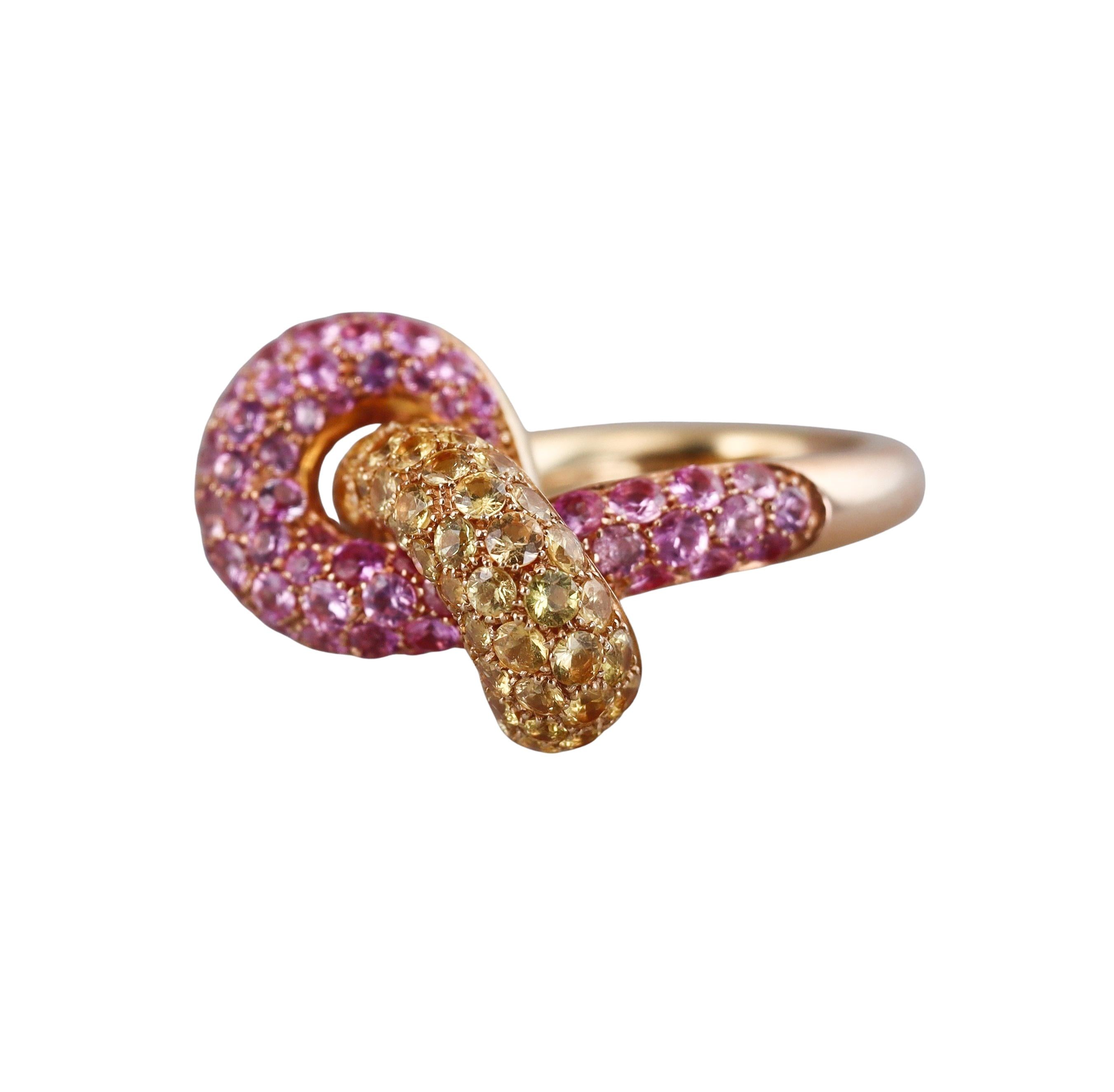 Luca Carati Rose Gold Yellow Pink Sapphire Knot Ring