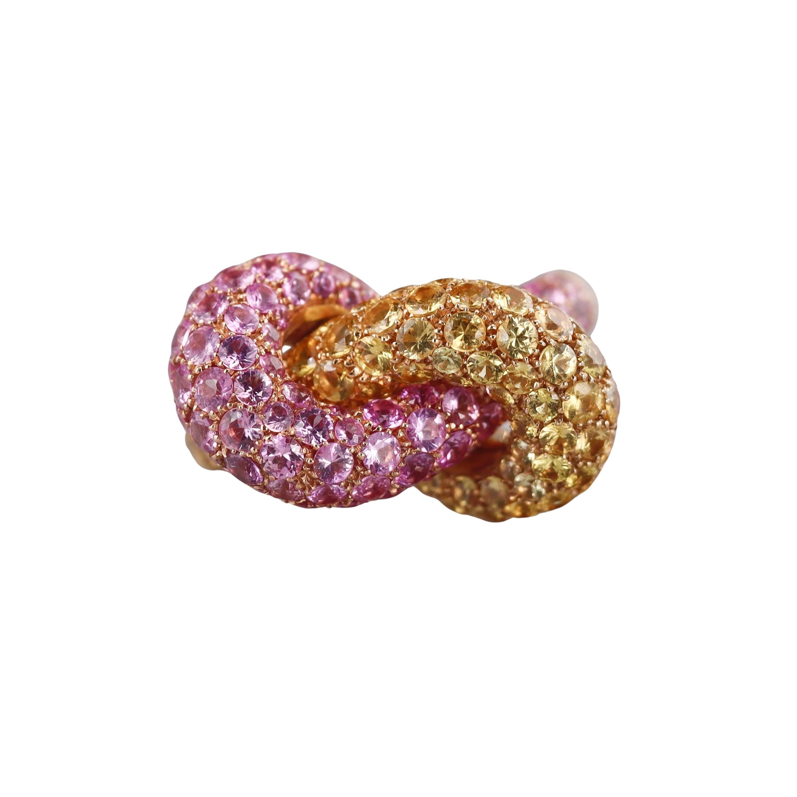 Luca Carati Rose Gold Yellow Pink Sapphire Knot Ring