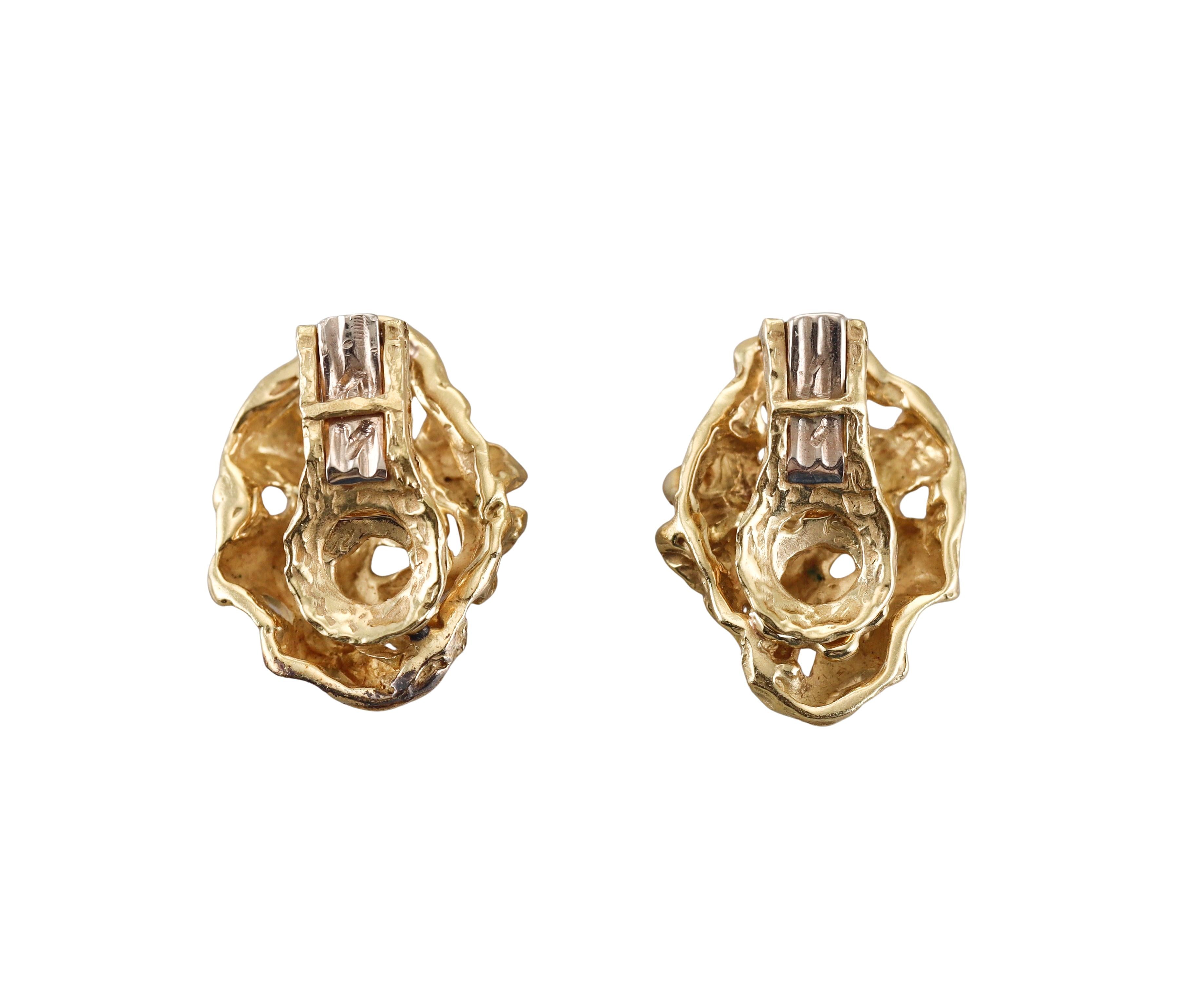 Arthur King 1970s Gold Free Form Earrings