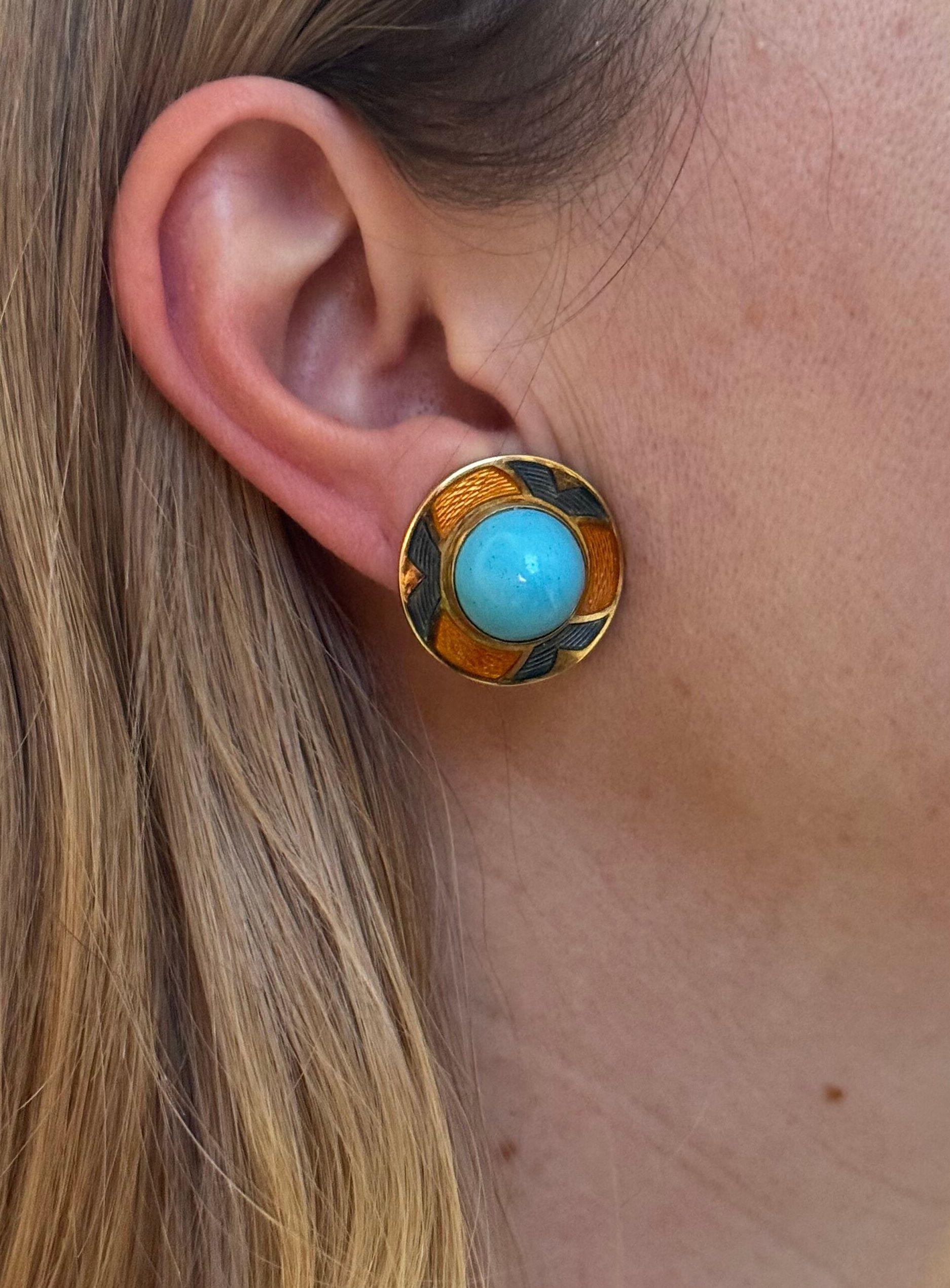 Leo de Vroomen Enamel Turquoise Gold Earrings