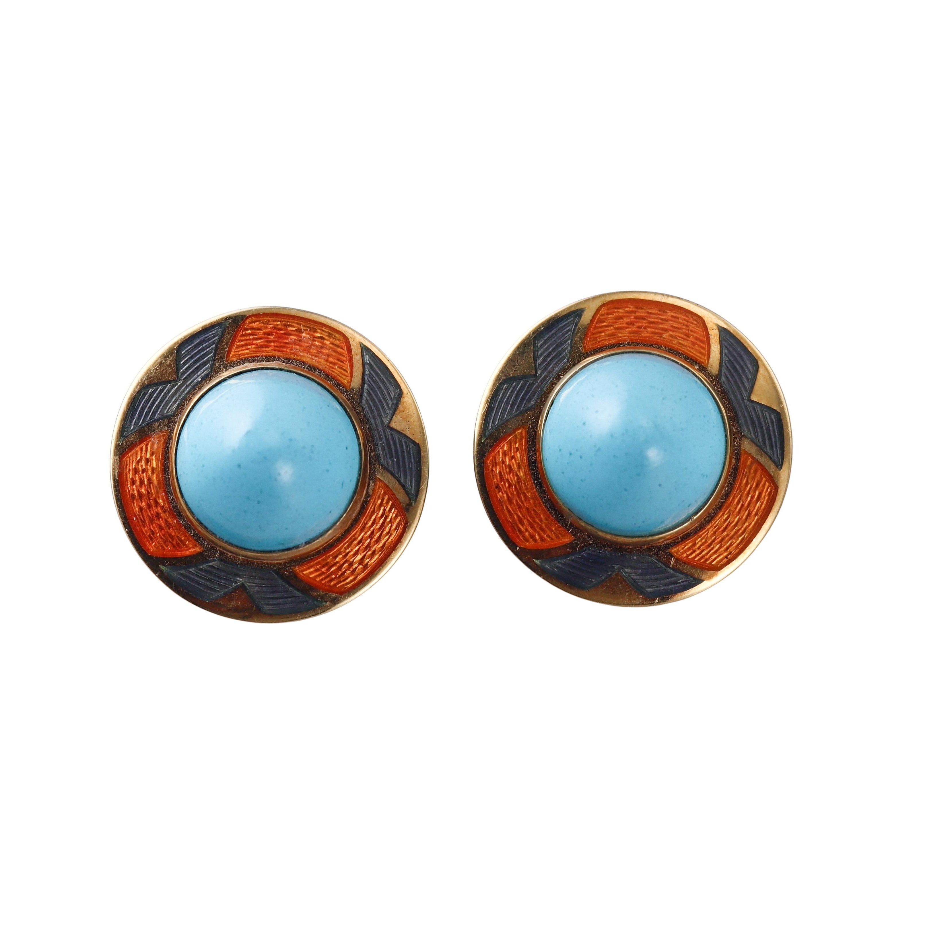 Leo de Vroomen Enamel Turquoise Gold Earrings