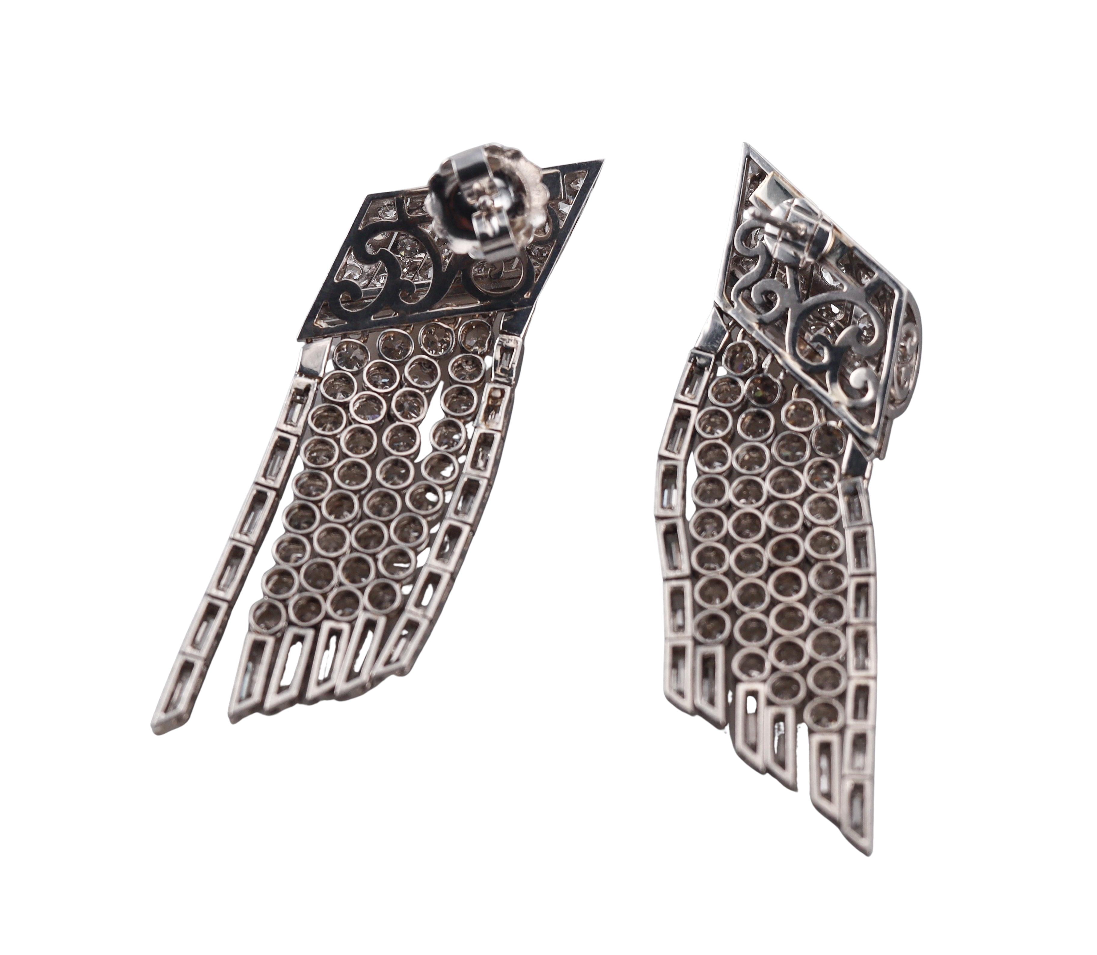 Mid Century 11ctw Diamond Platinum Tassel Earrings