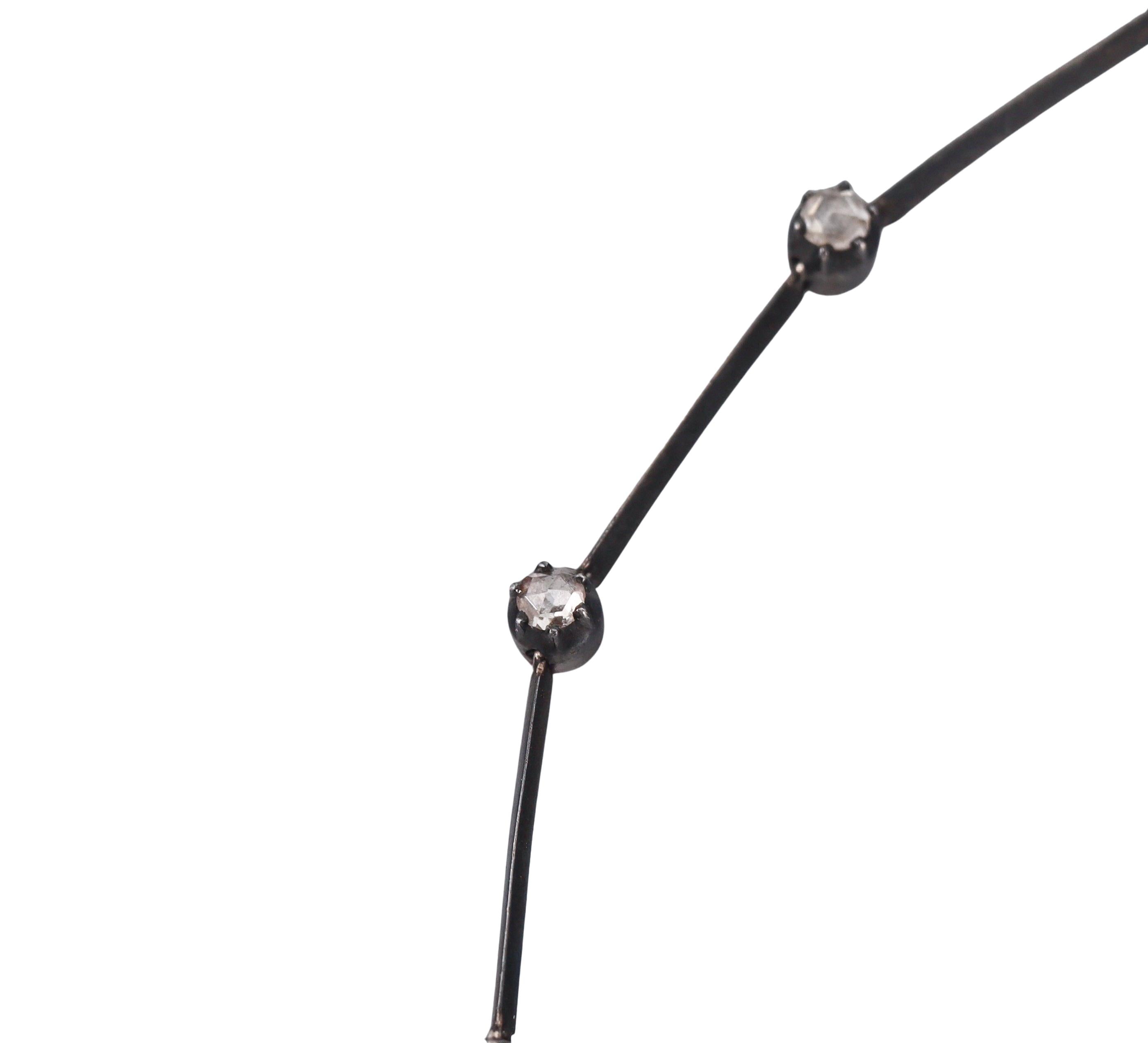 Antique Victorian Rose Cut Diamond Silver Gold Flower Necklace