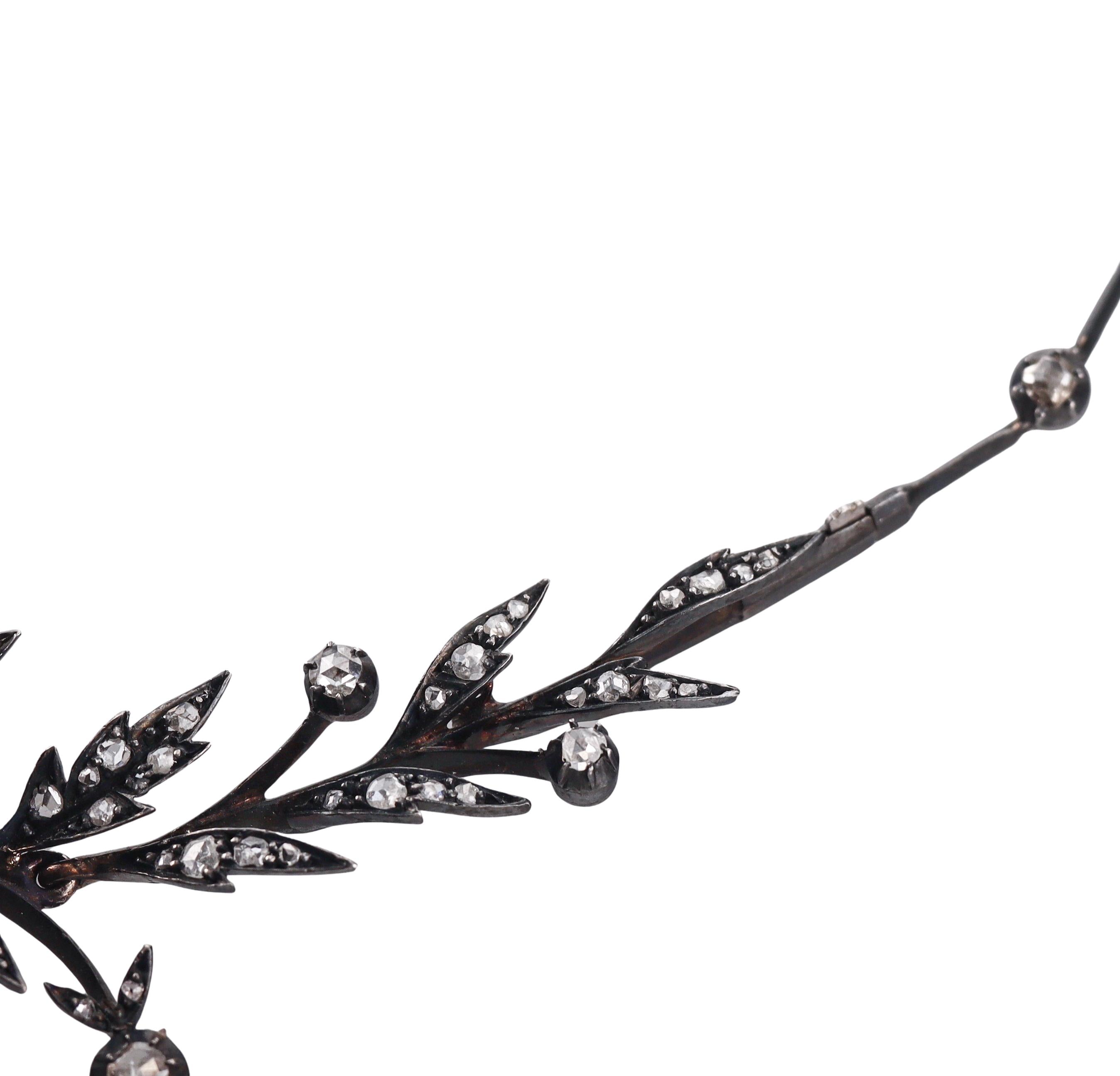 Antique Victorian Rose Cut Diamond Silver Gold Flower Necklace