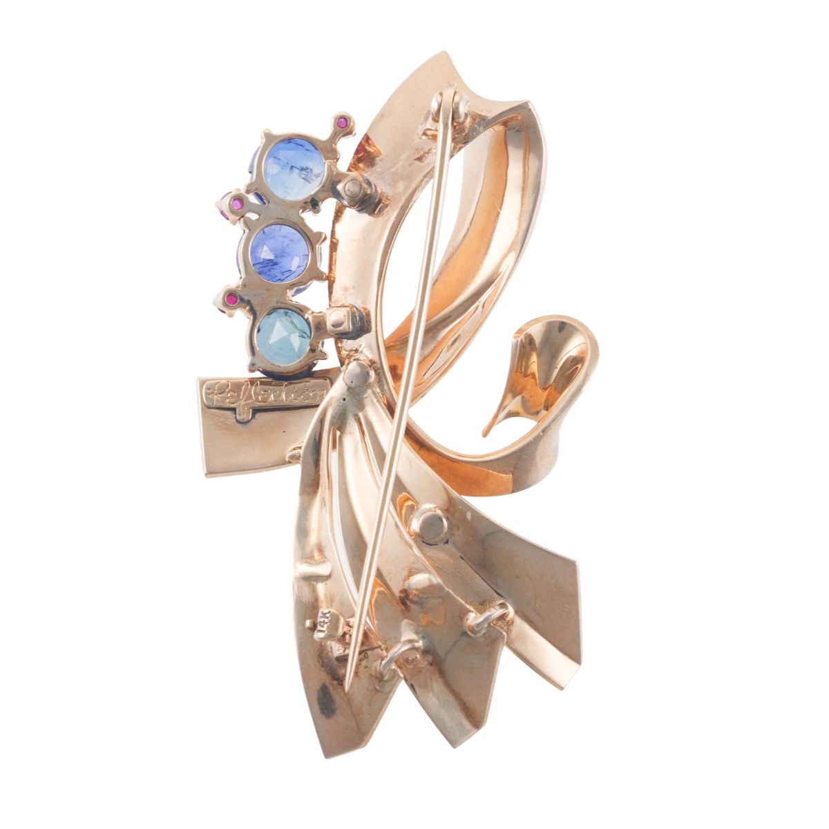 Trabert & Hoeffer Reflection Retro Gold Sapphire Ruby Brooch
