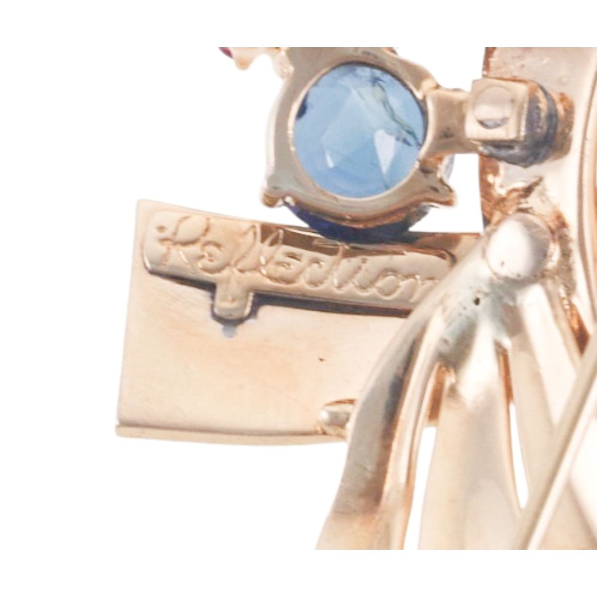 Trabert & Hoeffer Reflection Retro Gold Sapphire Ruby Brooch