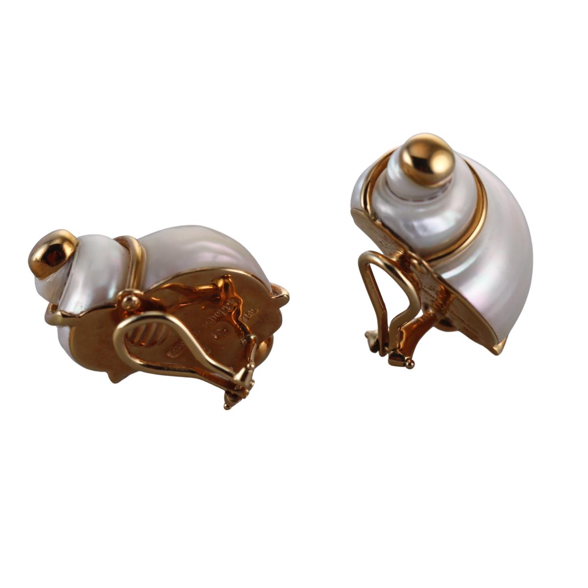 Seaman Schepps Gold Turbo Shell Earrings