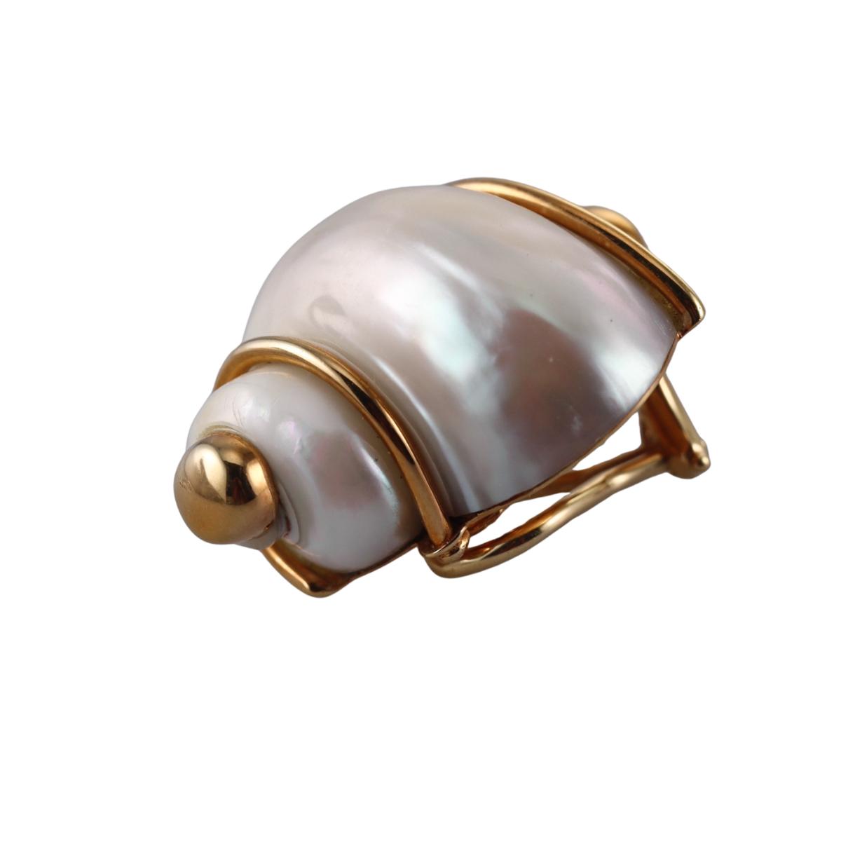 Seaman Schepps Gold Turbo Shell Earrings