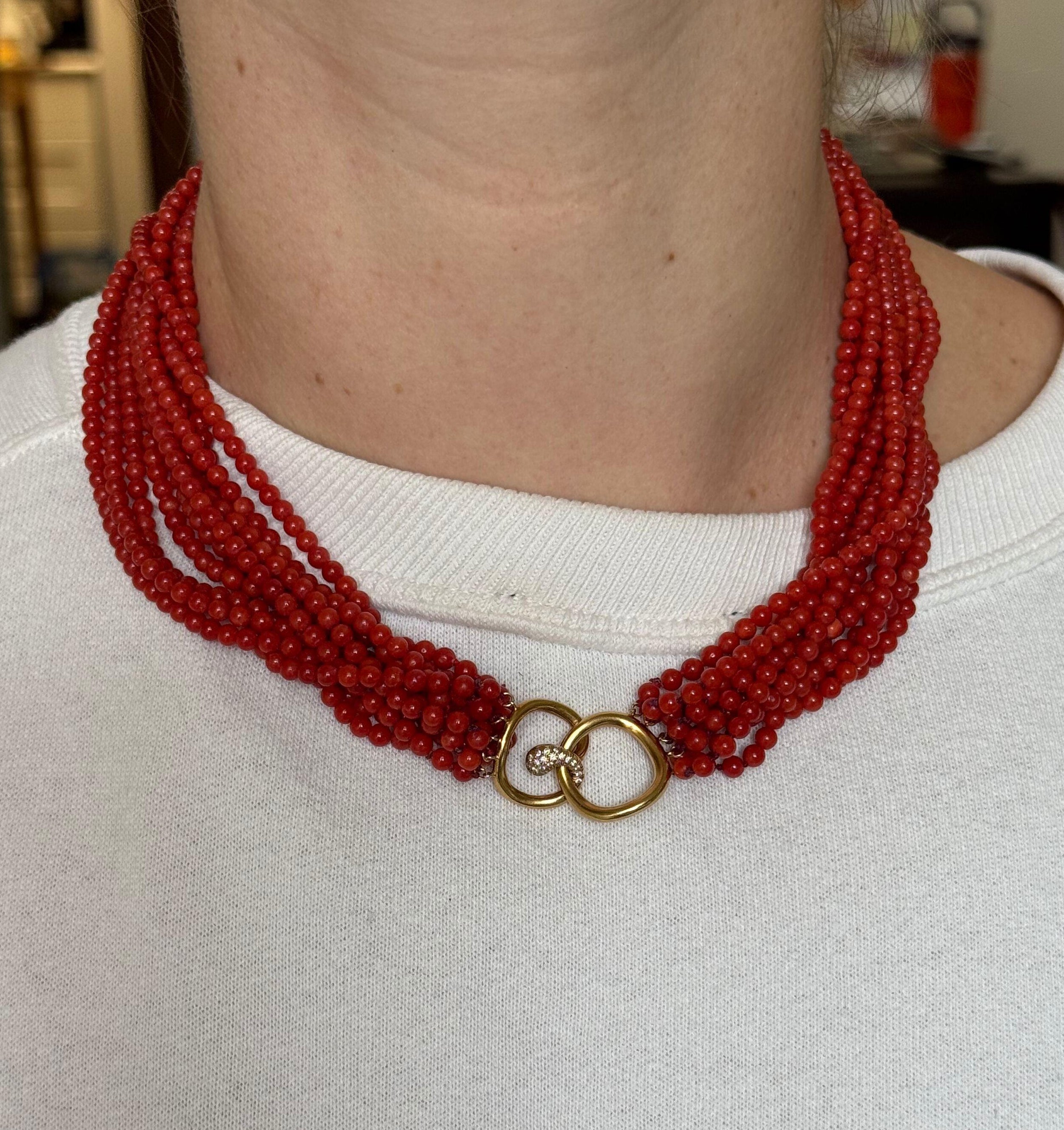 Angela Cummings Coral Diamond Gold Torsade Necklace