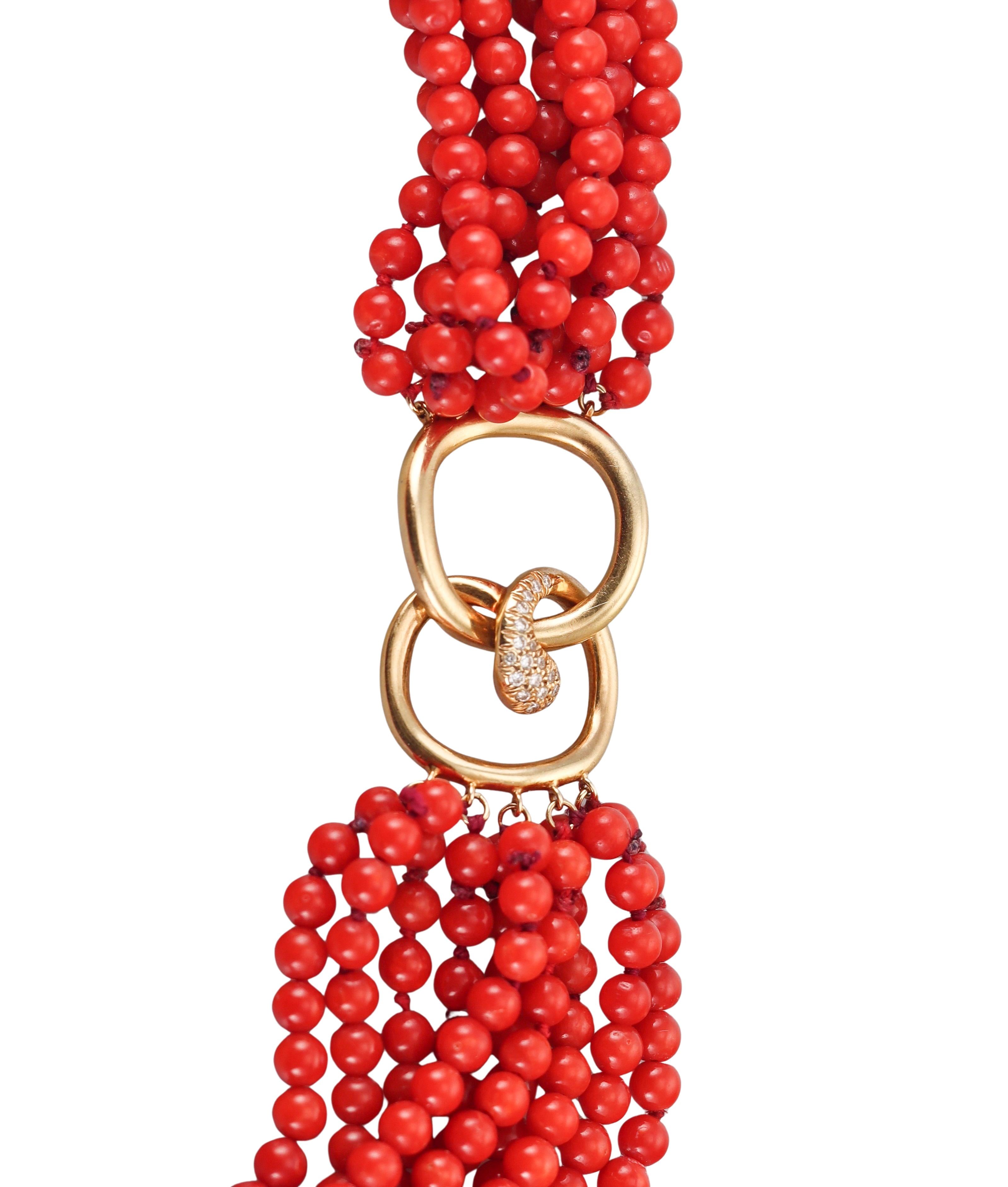 Angela Cummings Coral Diamond Gold Torsade Necklace