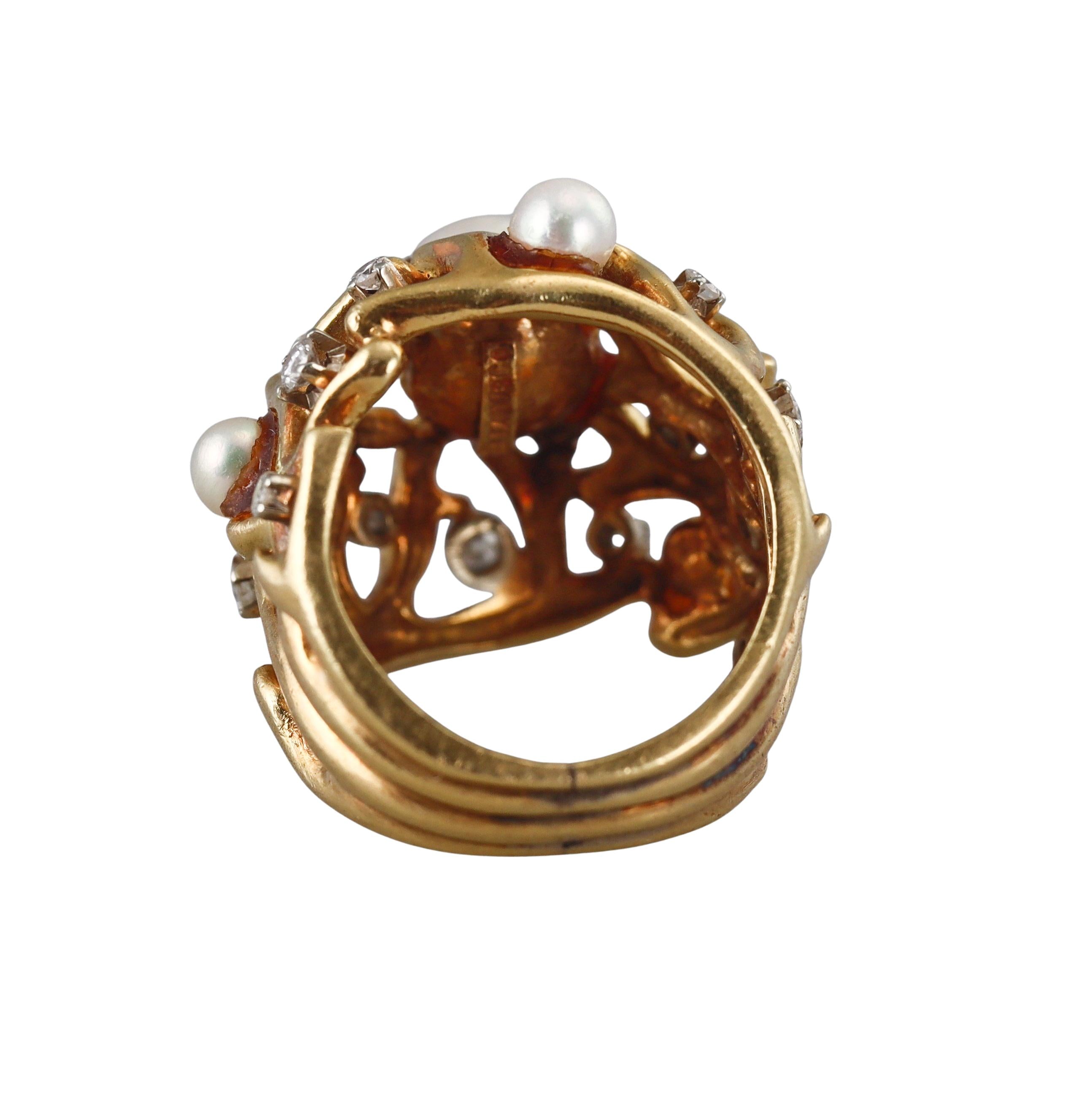 Tiffany & Co Vintage Pearl Diamond Gold Dome Ring