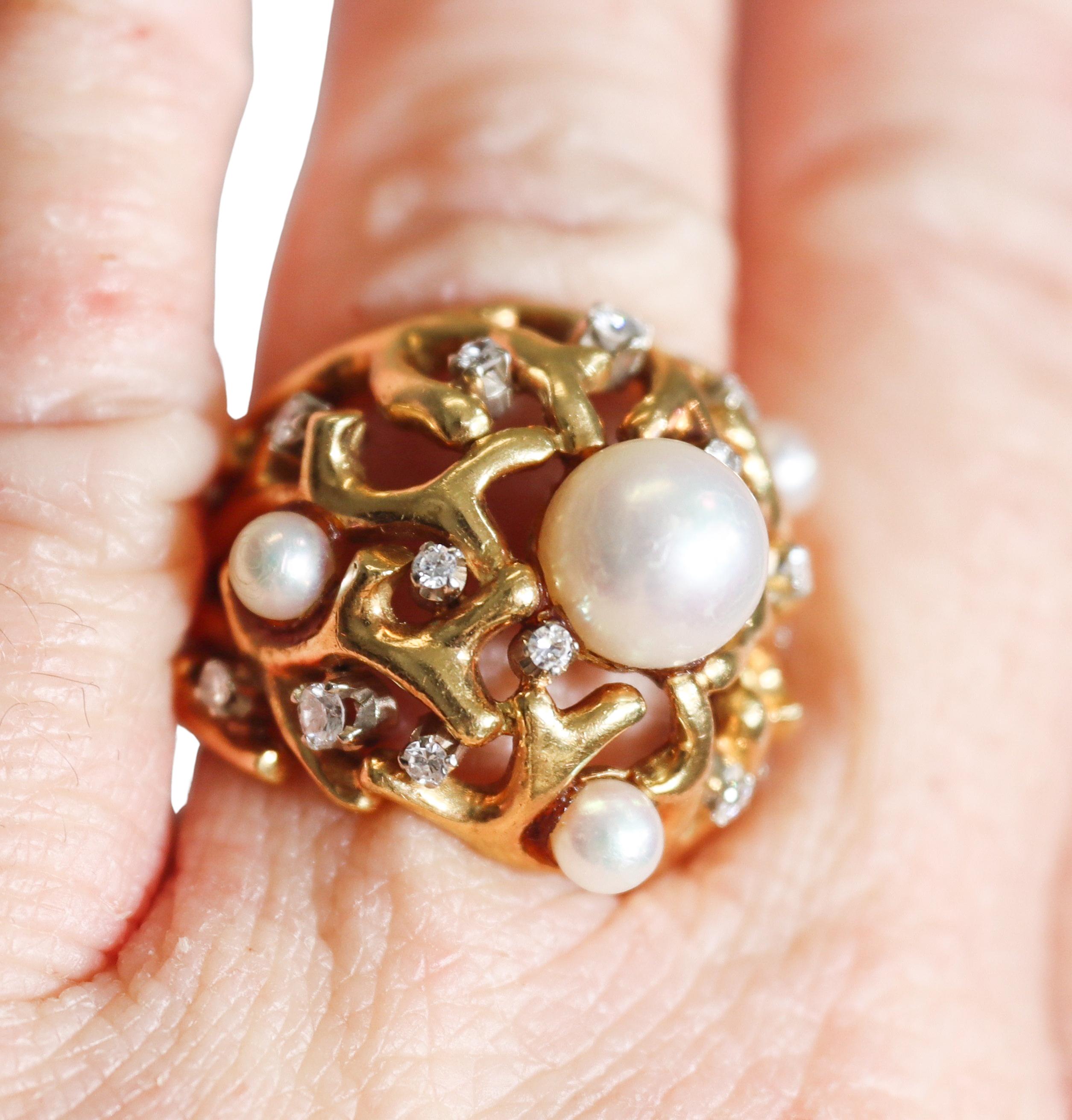 Tiffany & Co Vintage Pearl Diamond Gold Dome Ring