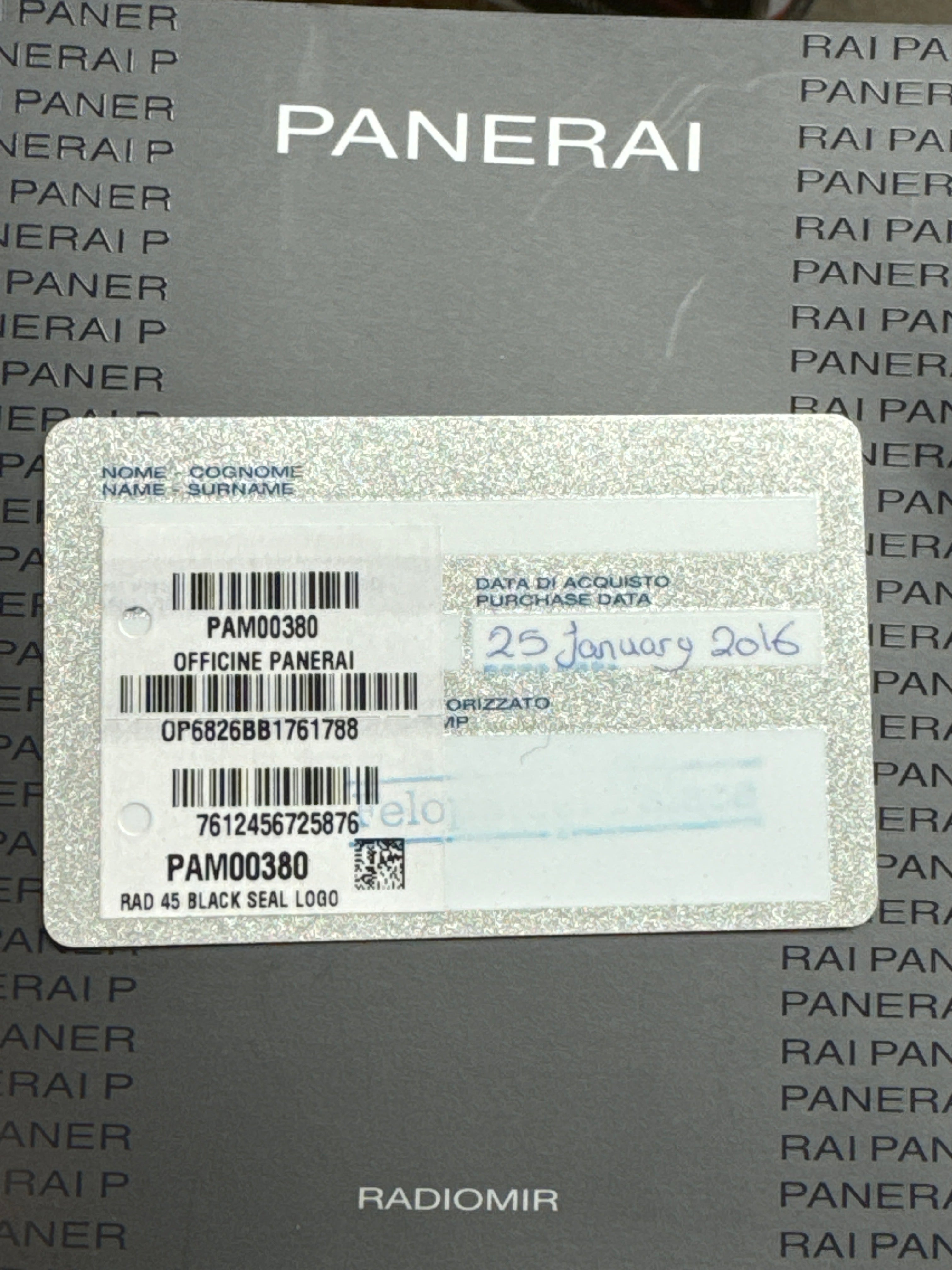 Panerai Radiomir Black Seal Men's Watch PAM00380
